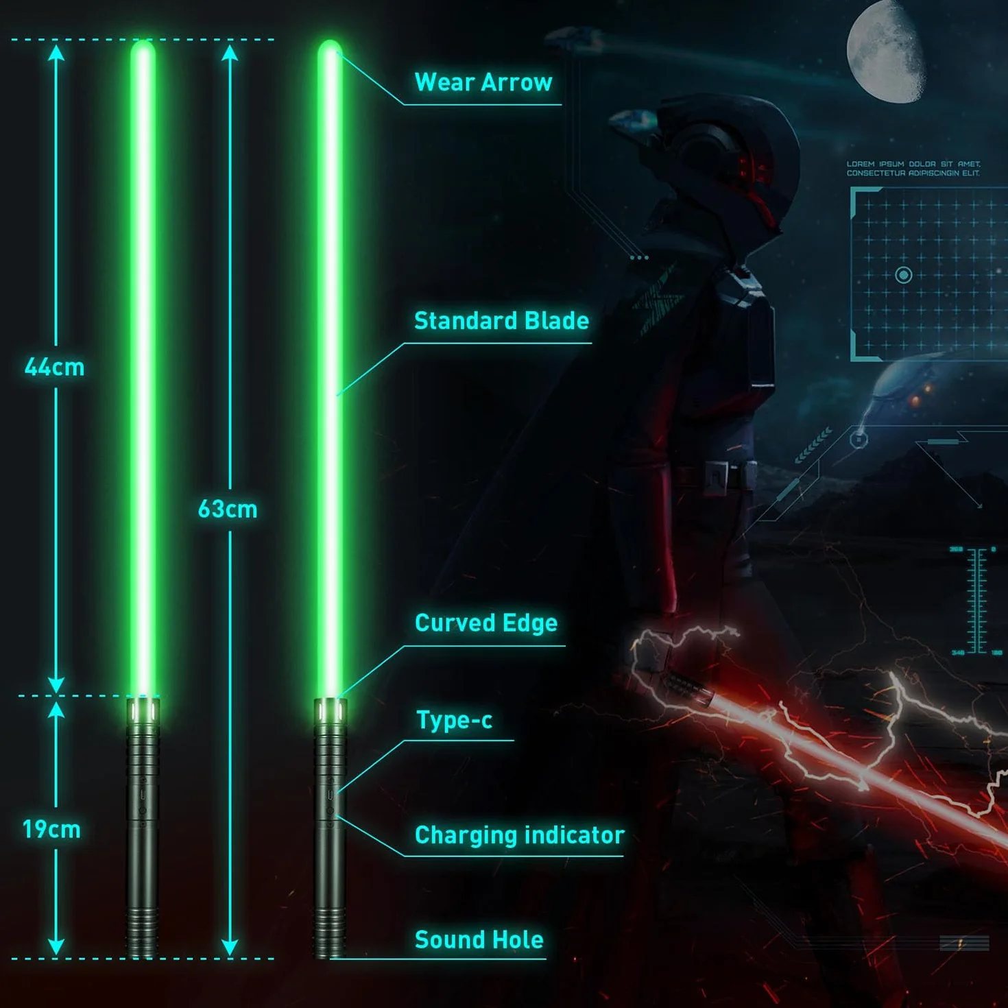 Sabre Laser pour Enfants, 2 Pièces Lightsaber 12 Couleurs Rechargeable avec Son, Jouet Cosplay Halloween