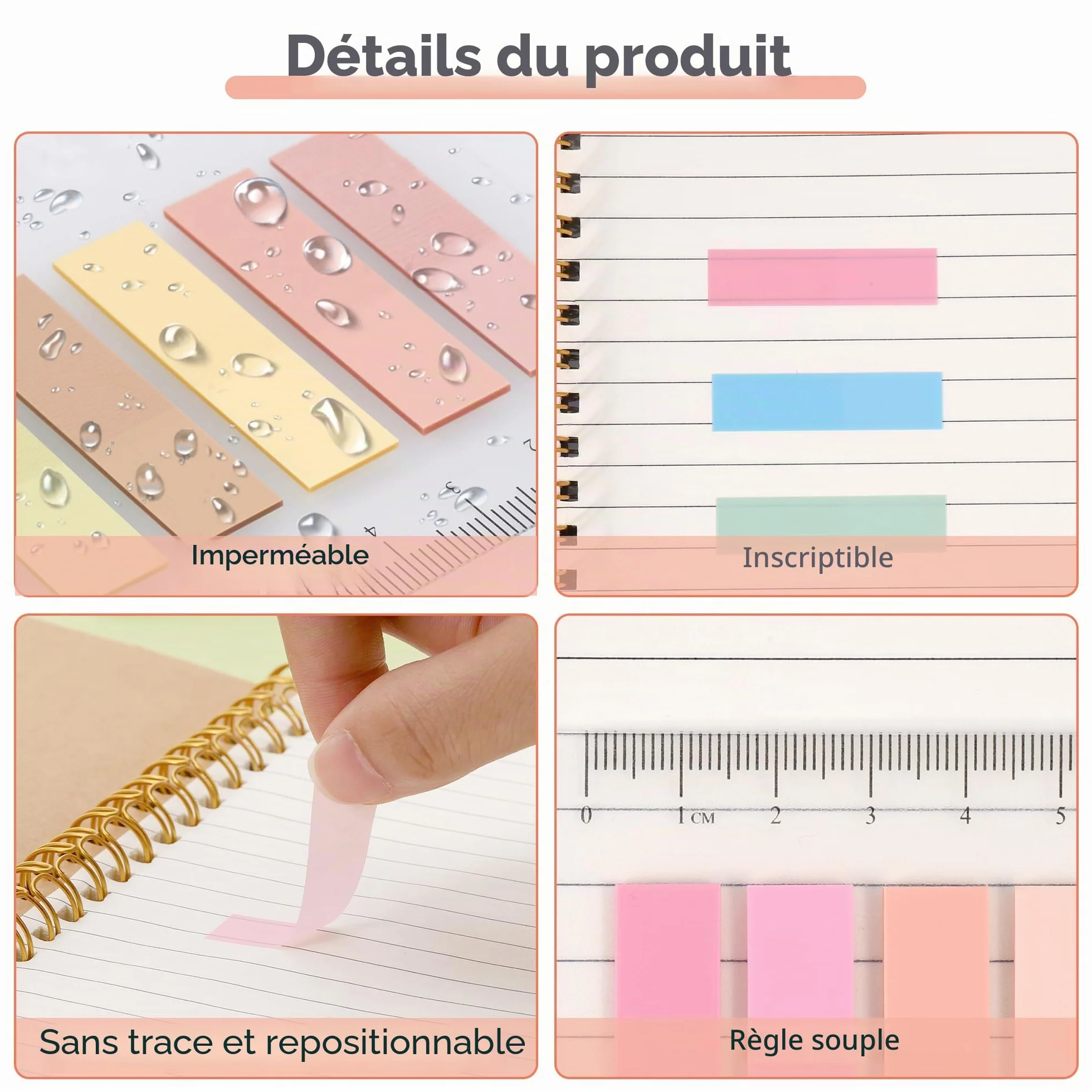JIANTA 2000 Pièces Marque Page Adhésif, 10 Styles Index Tabs avec Règle, Bookmark Sticky Notes