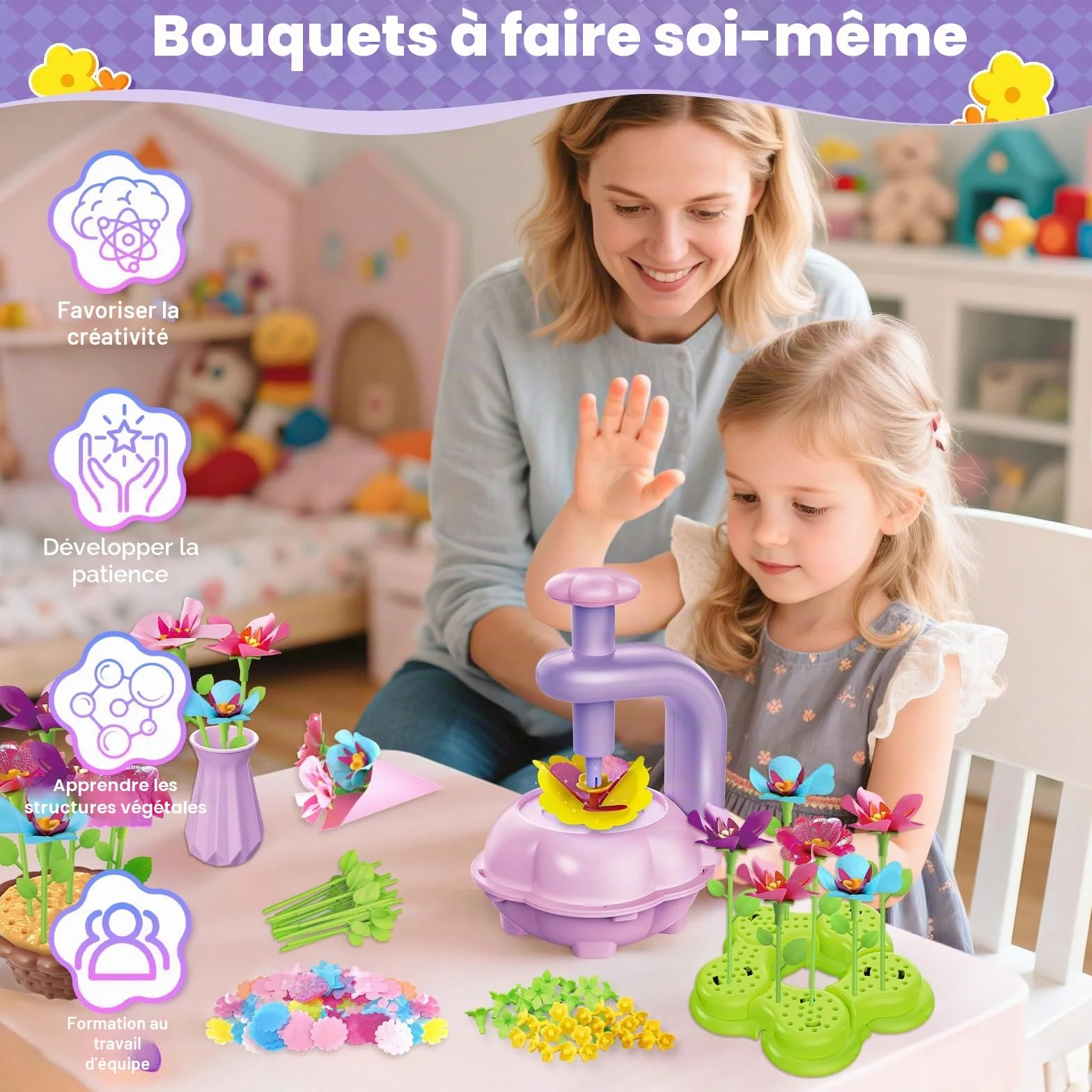 Kssvzz Activité Manuelle Fille, Jouet Enfant 4-10 Ans, Création Bouquet de Fleurs avec Machine à Fleurs, DIY Cadeau Bricolage 3 Ans+