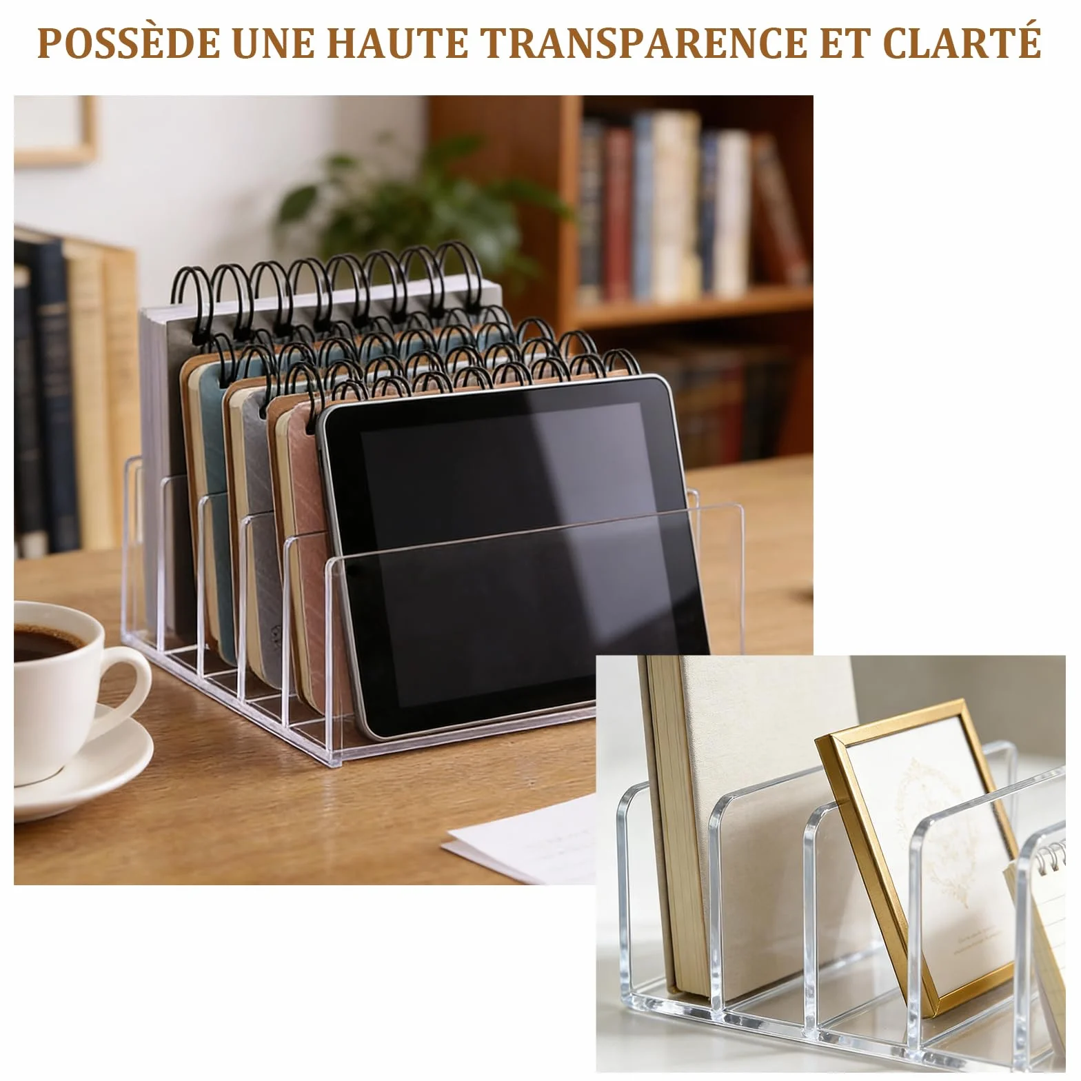 Organisateur de Bureau Acrylique 5 Compartiments Range Document Corbeille à Courrier