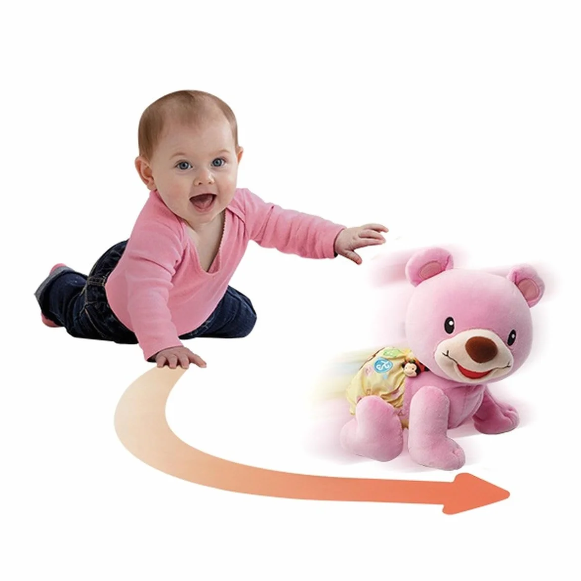 VTech Ourson 1,2,3 suis-Moi Ours Rose en Peluche Qui Marche à 4 Pattes Jouet Interactif et Musical pour Bébé Dès 9 Mois