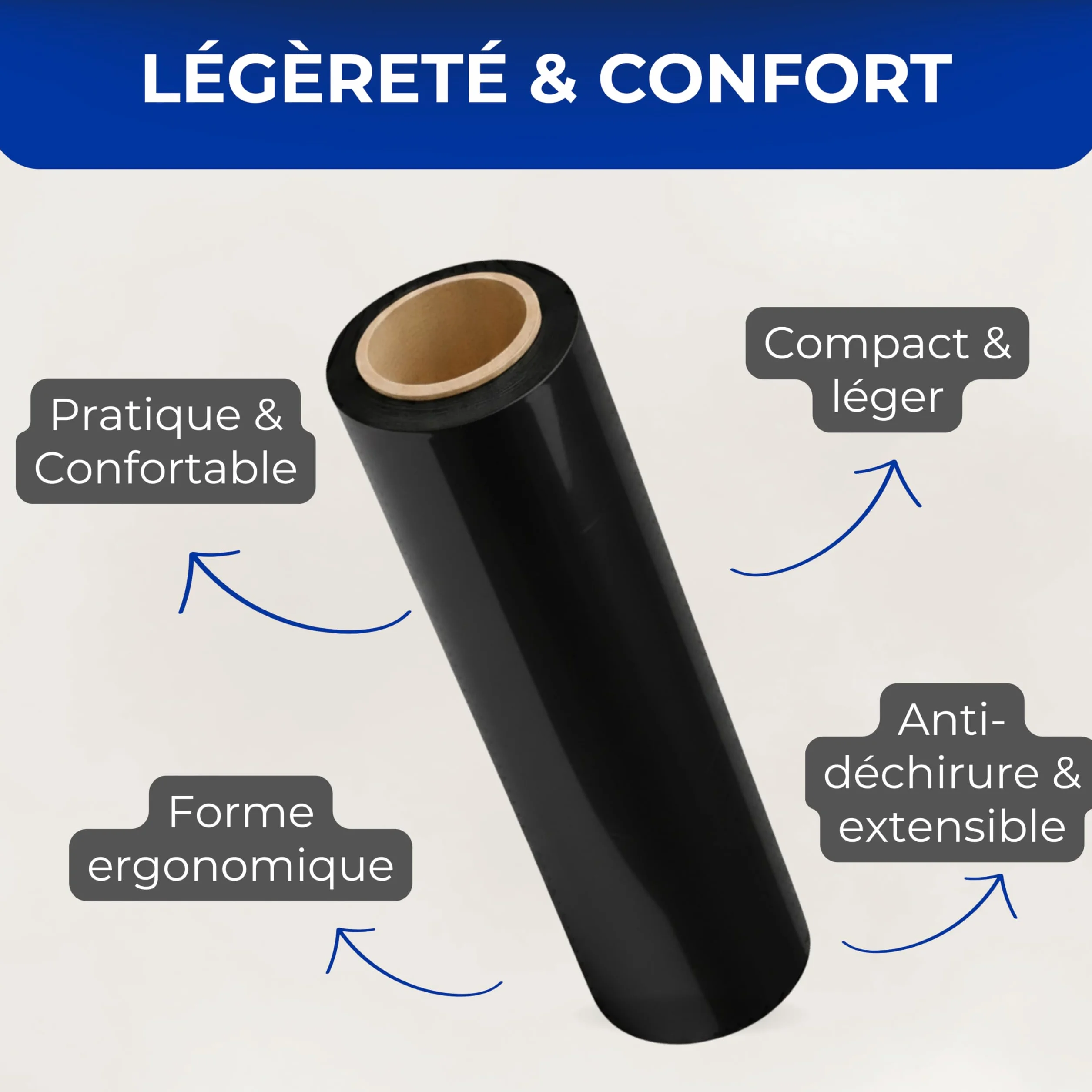 Film étirable Noir 25 cm 3 rouleaux opaque 300 g mandrin Ø38 mm