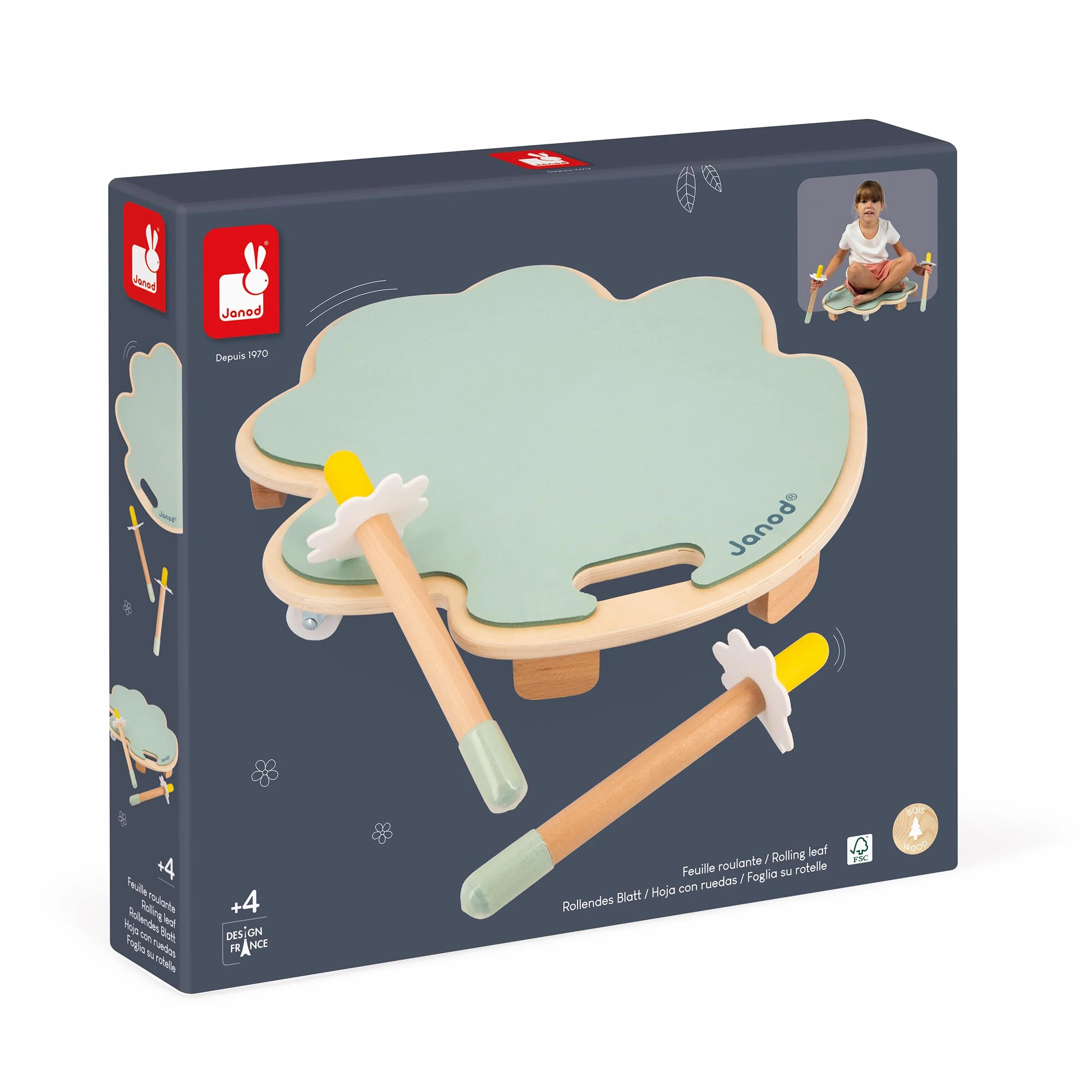 Janod Feuille Roulante Sweet Cocoon Planche à roulettes en Bois FSC Jeu d'Adresse Enfant 4 Ans