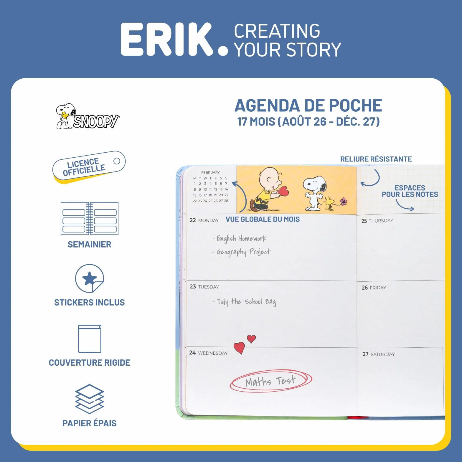 Grupo Erik Petit Agenda 2026 2027 Snoopy Semainier Planner Adulte Original