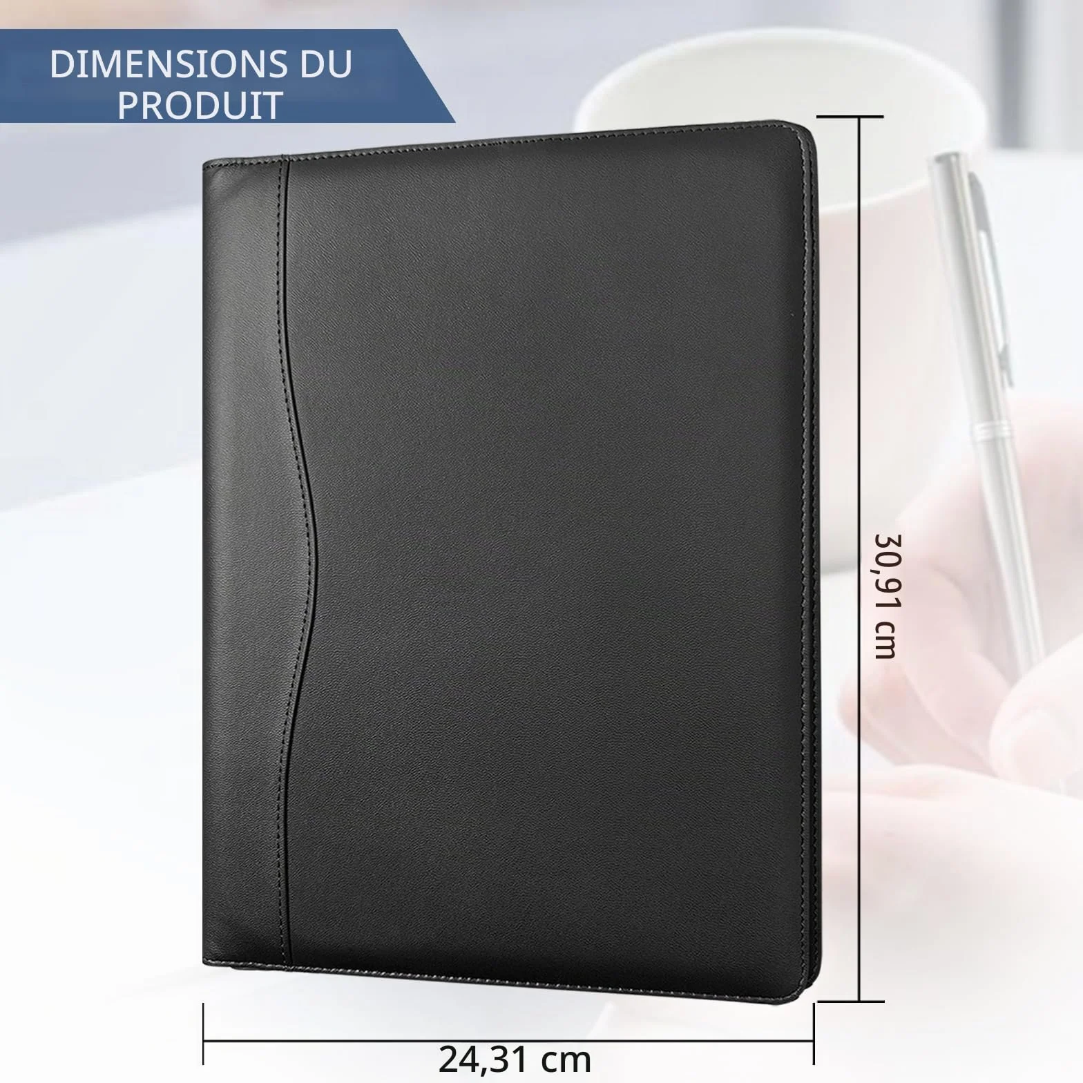 Portfolio en Cuir PU A4 Porte Documents Organisateur Multi-poches avec Tablette Magazine
