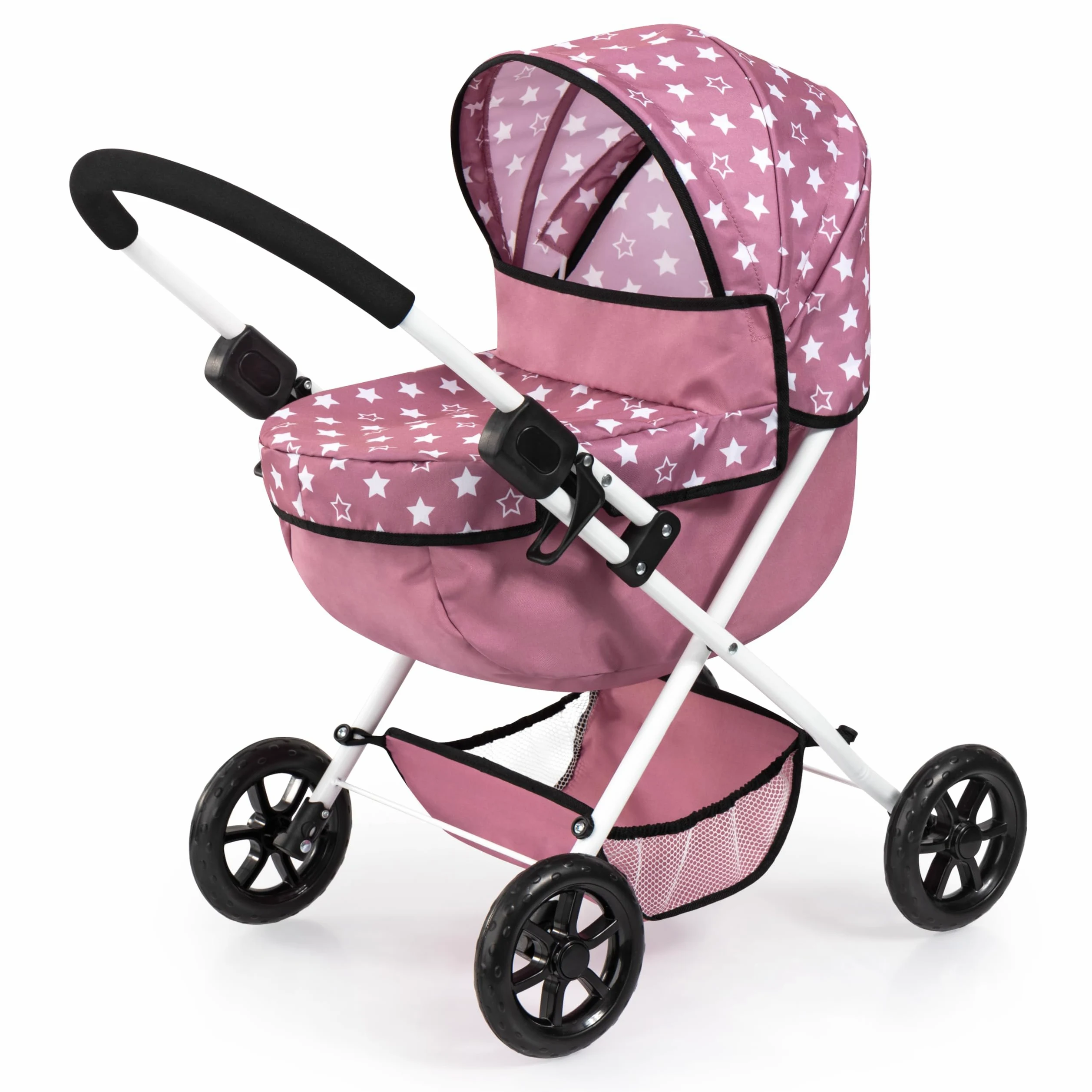 Bayer Design 13776AB Ensemble Poussette pour poupée, Pliable, poignée Douce, Chaise Haute, Sac, Nordique Rose | Landau pour poupées avec poignée souple, grandes roues, sac, panier intégré et chaise haute pour les jeux de rôle