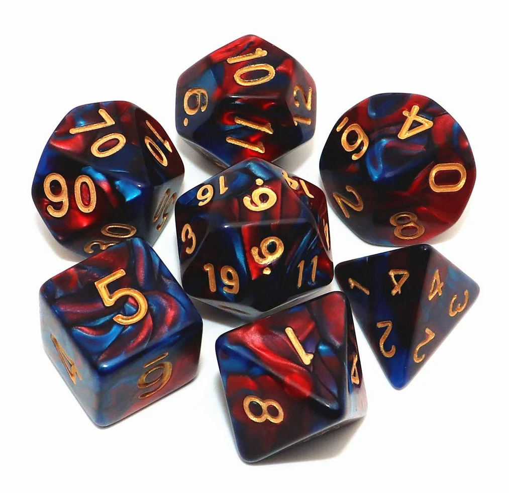 Jeu de dés polyédriques DND D20 D12 D10 D8 D6 D4 rouges et bleus pour Donjons et Dragons