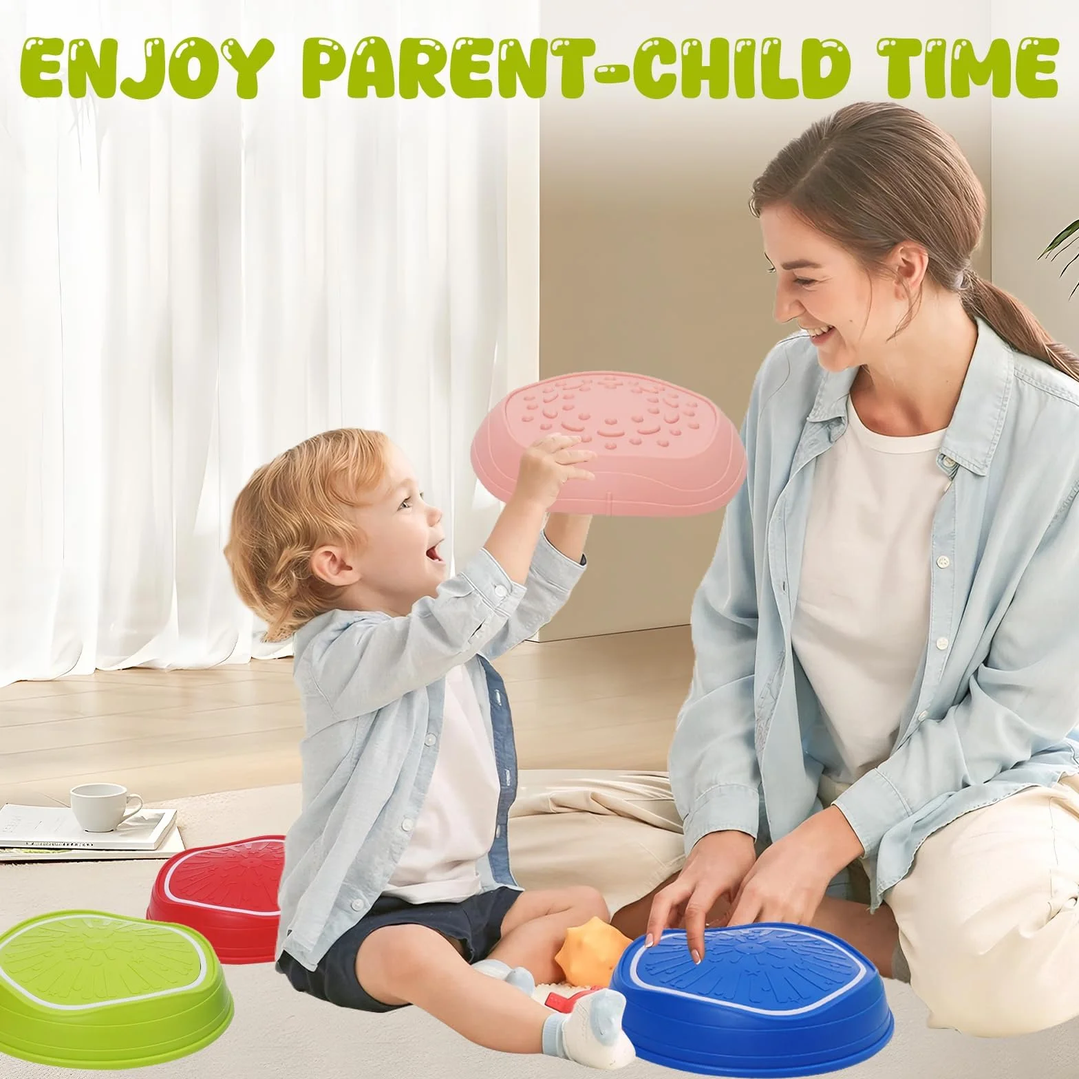 Pierres d'Équilibre Enfants 5PCS Parcours Motricité avec Musique et Lumière – Formation d'Équilibre Antidérapantes Jouets Sensoriels Int-Ext 3-8 Ans 70 kg
