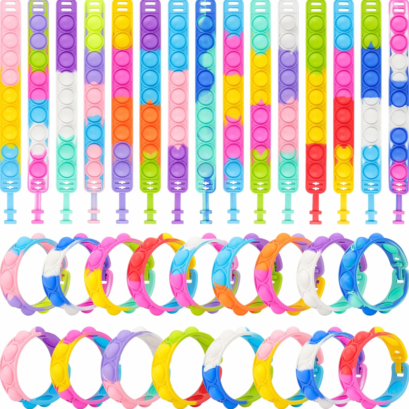 Bracelet Enfants Réglable en Silicone Doux, 30 Pièces, 15 Couleurs, Cadeau Anniversaire