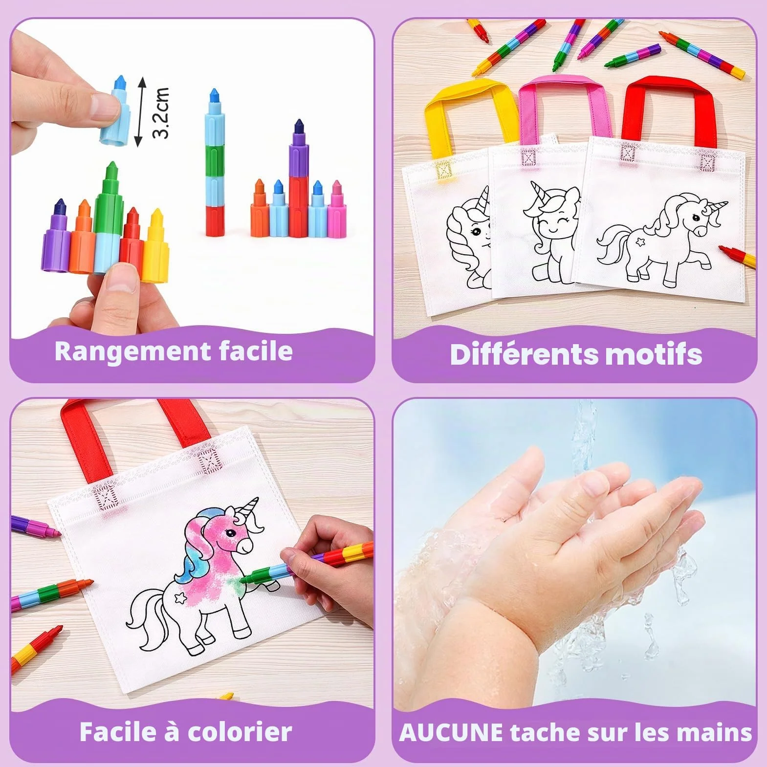 Toyssa 12pcs Sacs Licorne Dino Animaux à Peindre pour Enfants avec Crayons Empilables Set Créatif DIY Cadeaux d'Anniversaire