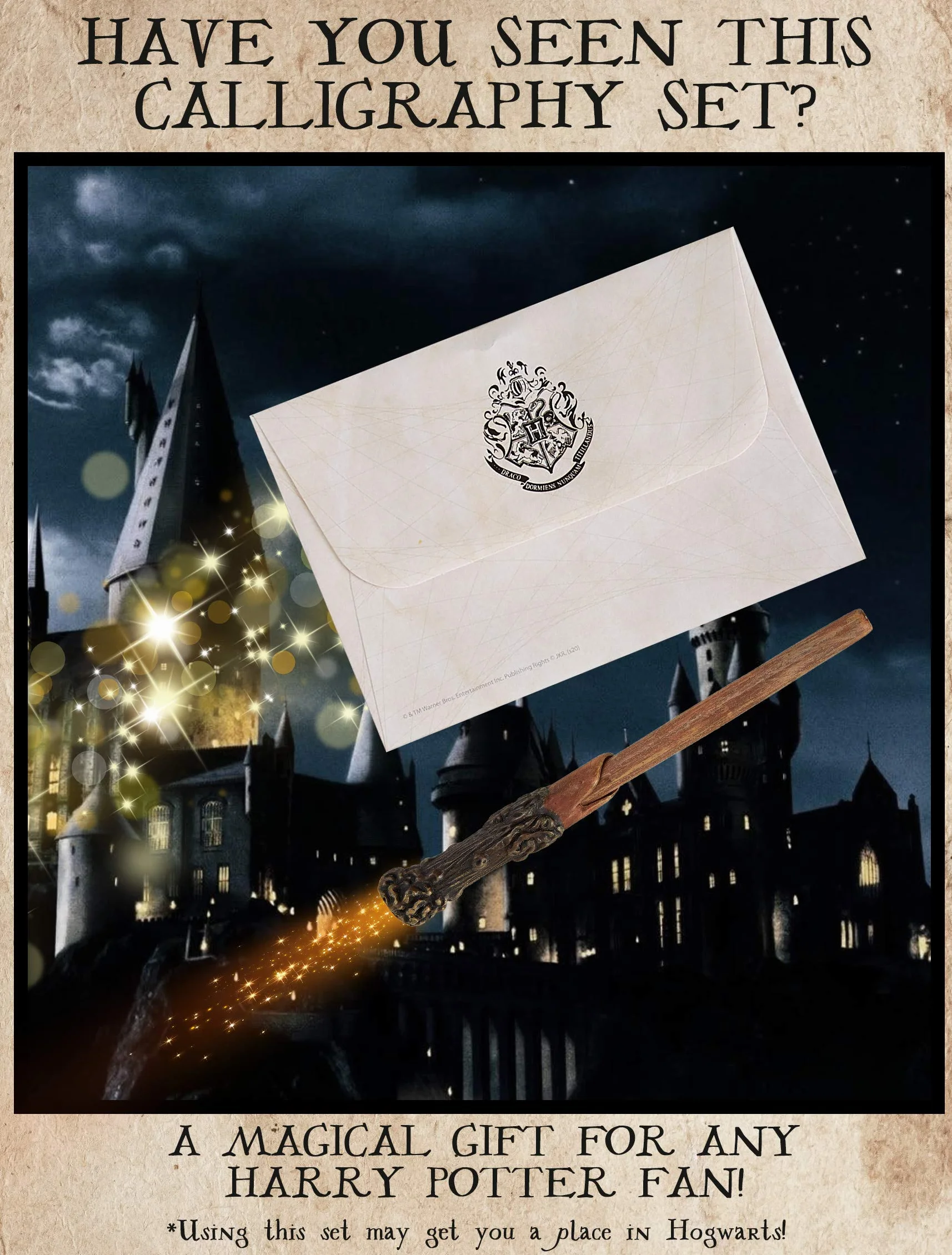 Harry Potter Coffret Papier à Lettre Poudlard Stylo Baguette Magique Bloc Note Enveloppes Stickers Sceau Tampon