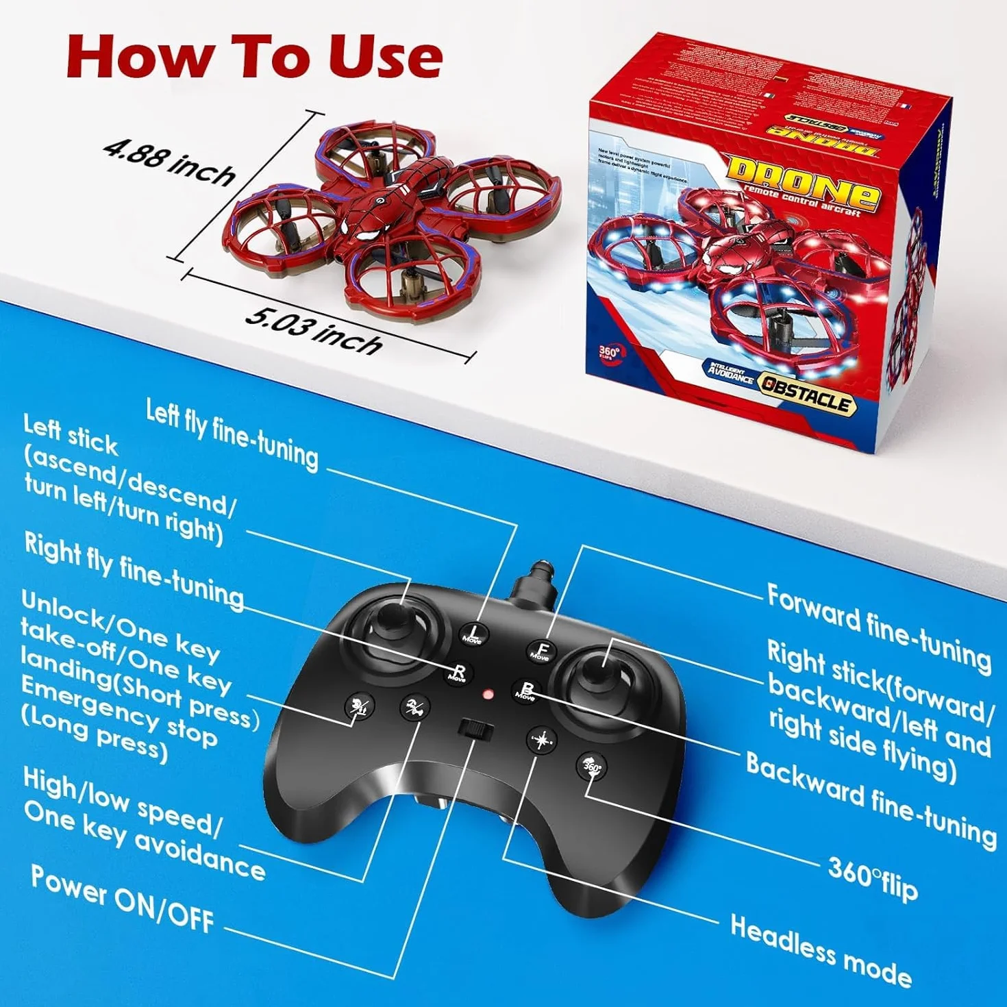 Mini Drone pour Enfants - Drone Télécommandé Débutant avec Évitement d'Obstacles - Jouet pour Garçons 14+ Ans - 3 Vitesses, 360°, Suspension Automatique