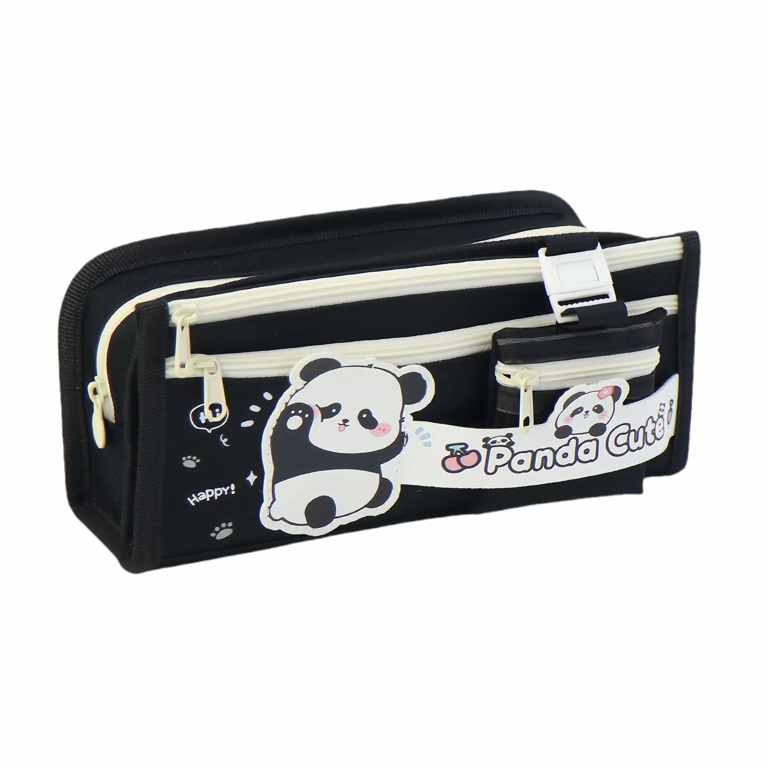 Trousse Scolaire Panda Kawaii Grande Capacité Plusieurs Compartiments Noir