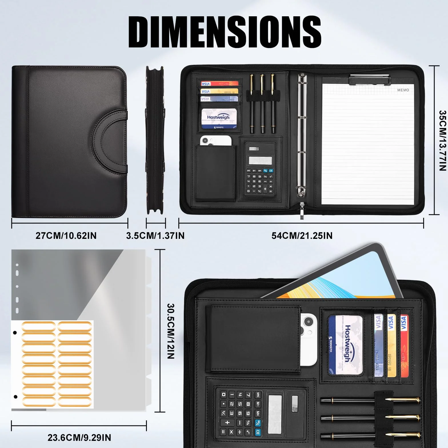 Leathario Porte Documents A4 Portfolio avec Stylo et 5 Intercalaires 10 Pochettes Padfolio Poignée Magnétique