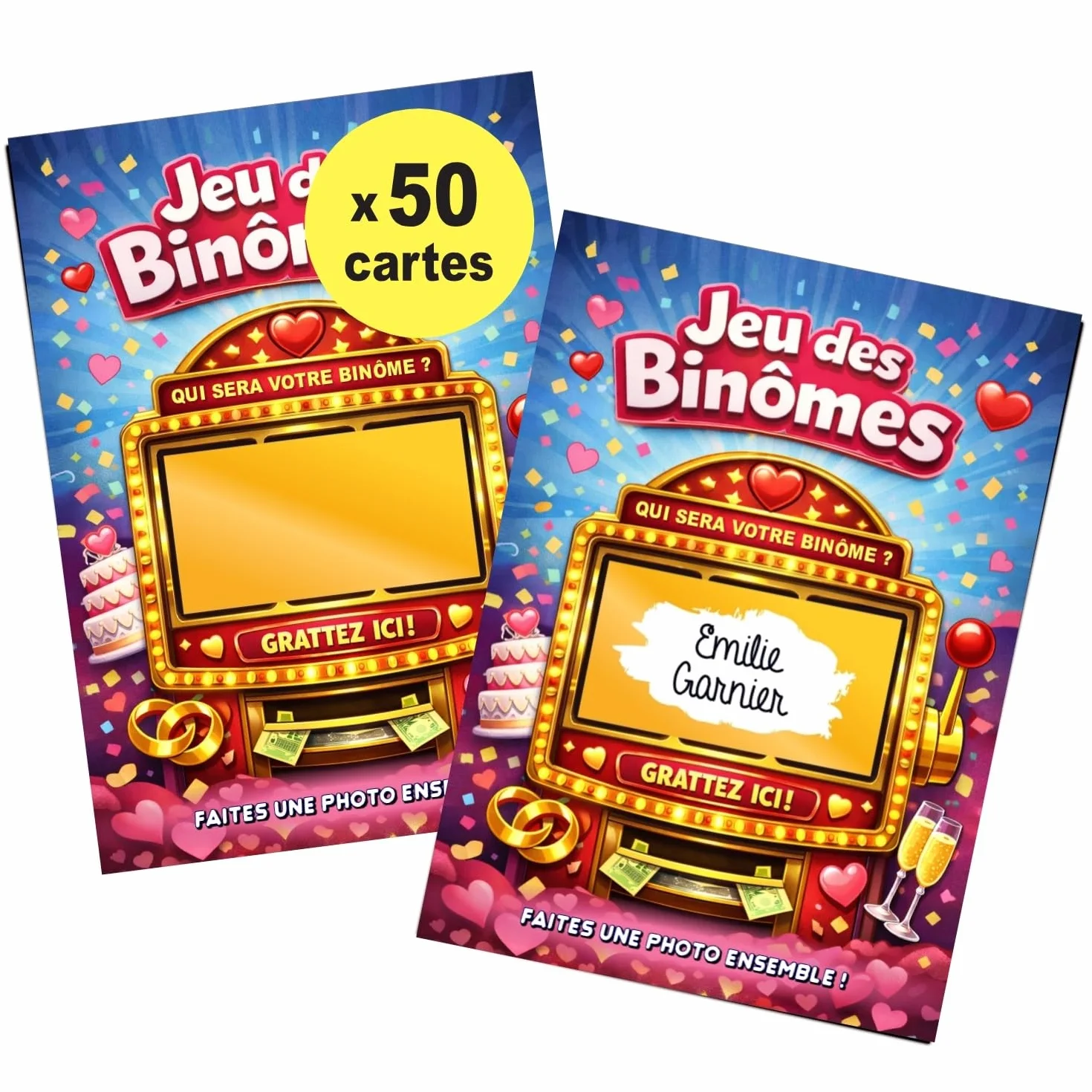 Jeu des Binômes Mariage 50 Cartes à gratter | Tickets à Personnaliser | Animation Repas Mariage Anniversaire