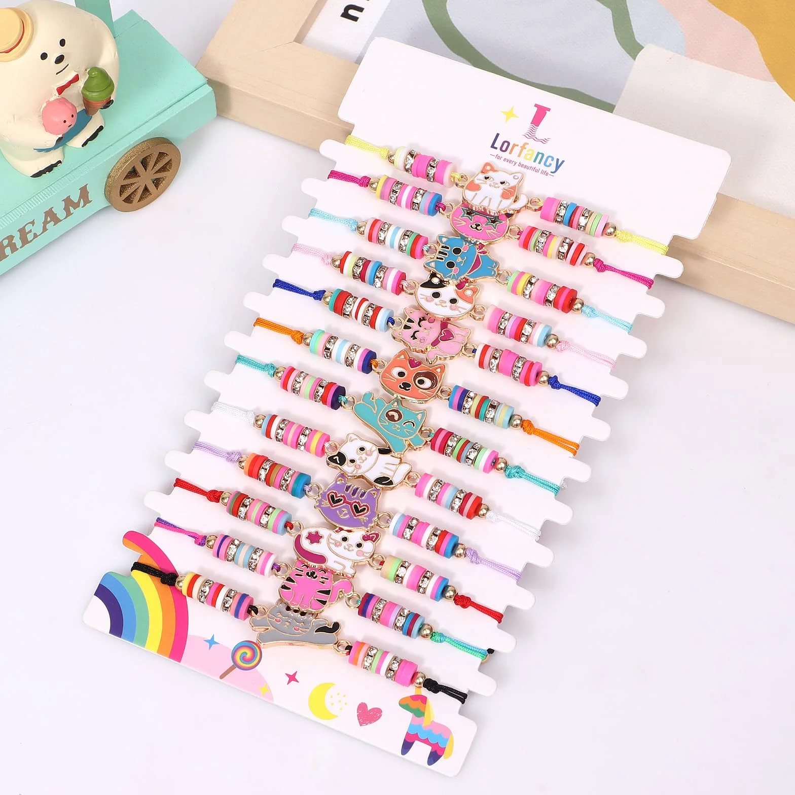 Toyssa 12 Pièces Bracelet Enfant Fille, Bracelet Amitié Tissé Réglable (Chat)