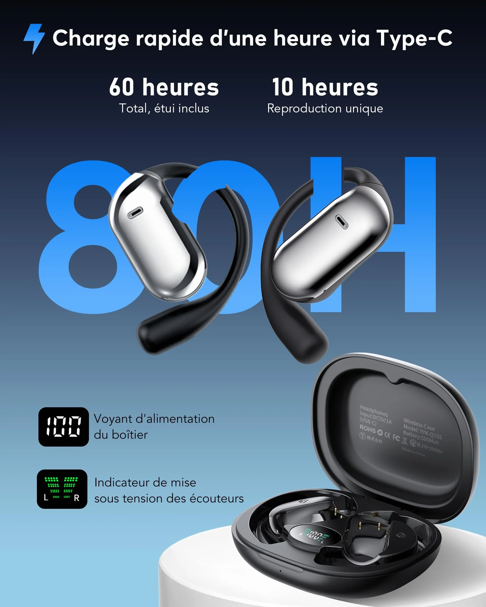 AI Ecouteur Traducteur Instantané Bluetooth 6.1, 3 en 1 198 Langues 8 Modes Traduction avec APP, 80H Oreillette Noir