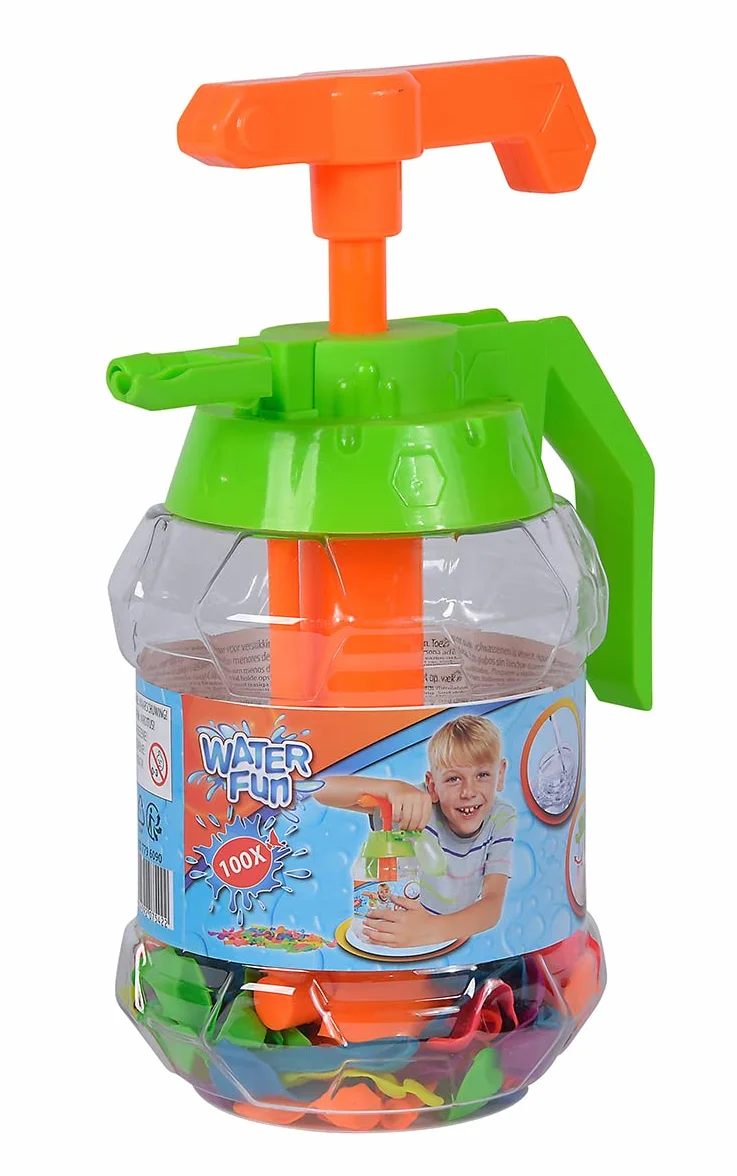Simba Bouteille de remplissage pour bombes à eau avec pompe, 100 bombes, 1,4 l, jouet aquatique