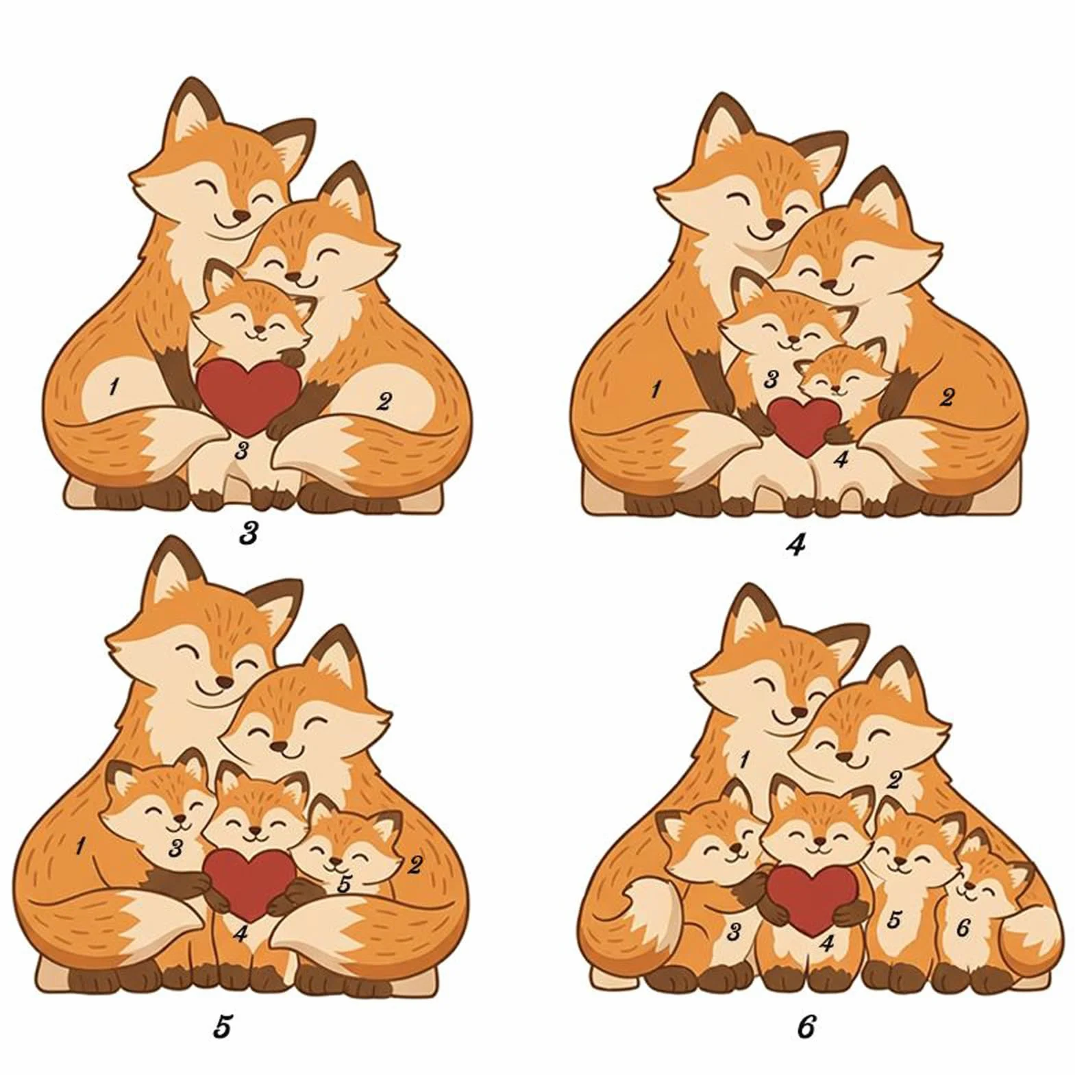 Drawelry Puzzle en Bois Personnalisé Famille avec Figurine Animale Gravée, Décoration Maison Cadeau pour Maman Papa Enfant Renard-A