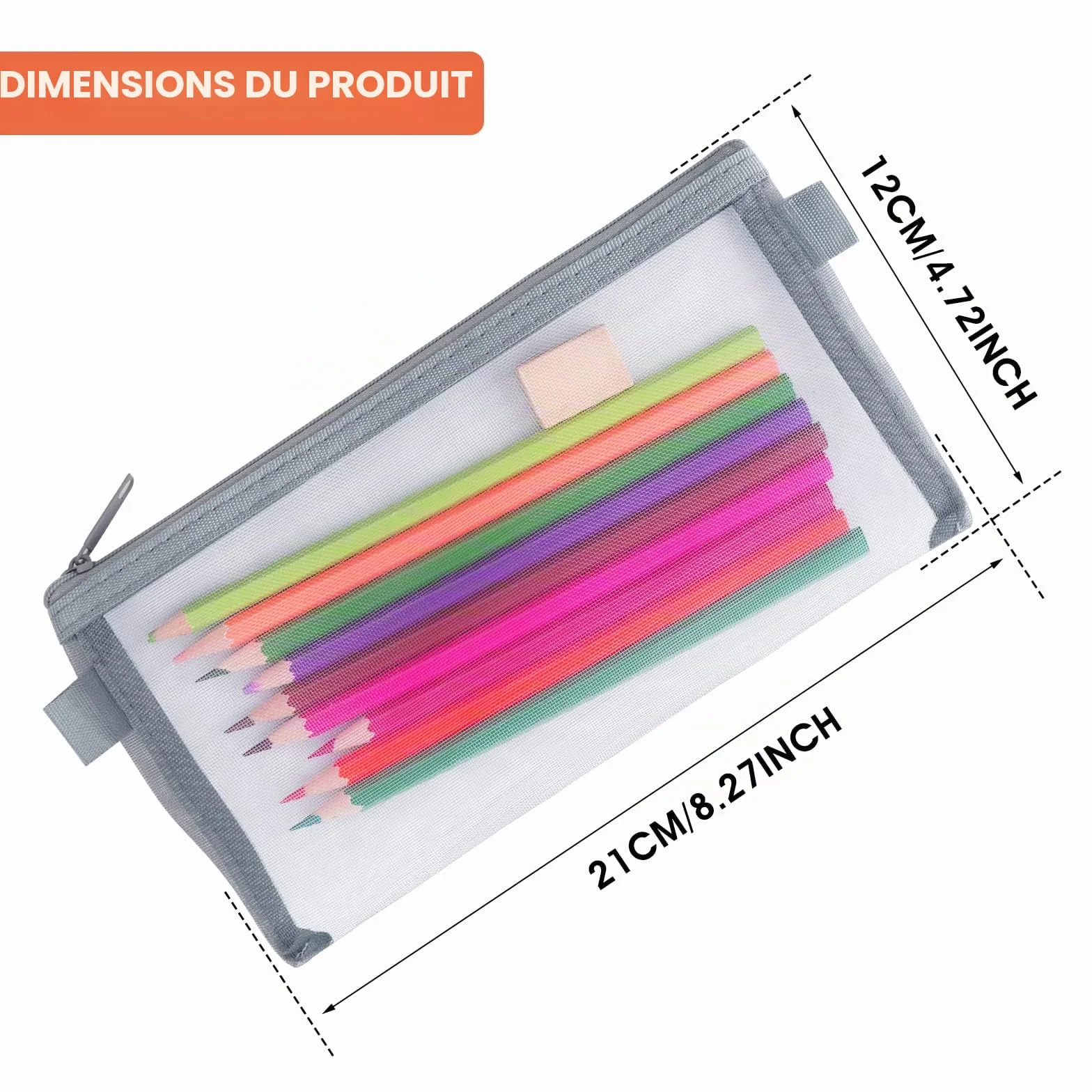 Trousse à Crayons Transparente Lot de 3 Nylon Pochette Zippée Maquillage Fournitures Scolaires Bureau Noir Blanc Gris