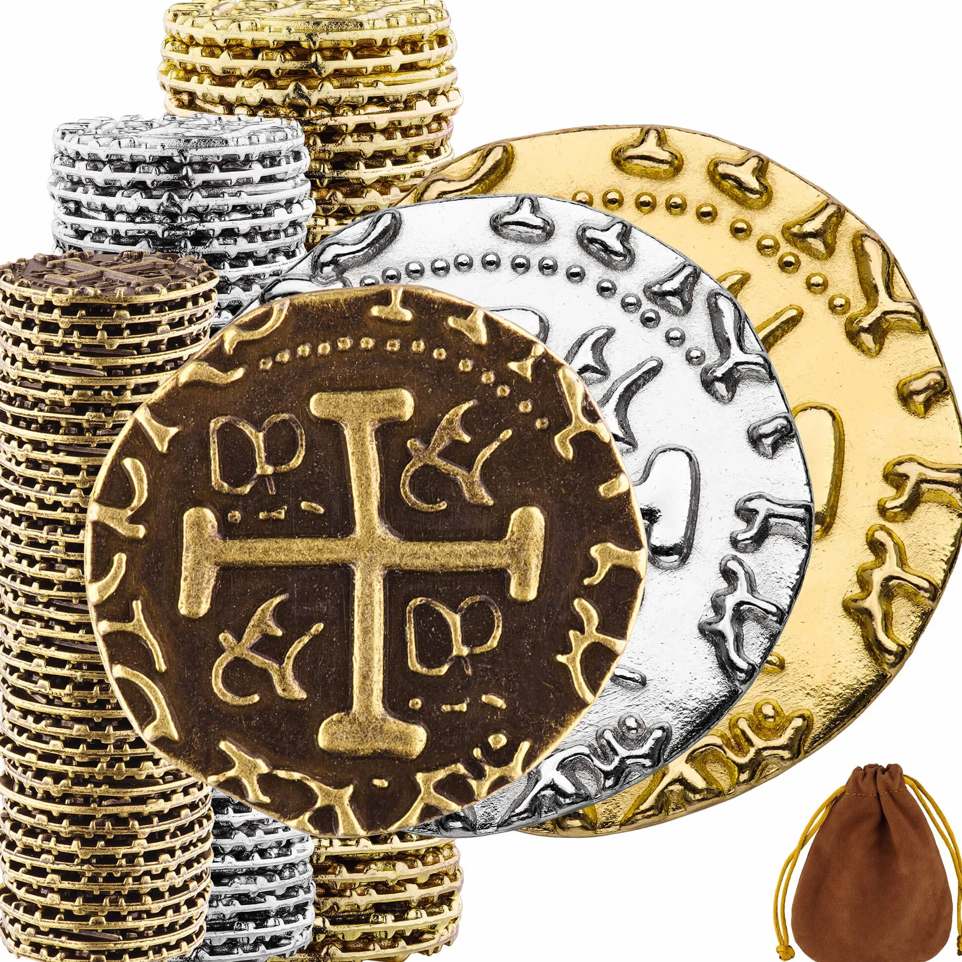 102 Pièces Pièces d'Or Argent Bronze Métal Pirate Coffre Trésor Répliques Doublons Espagnols