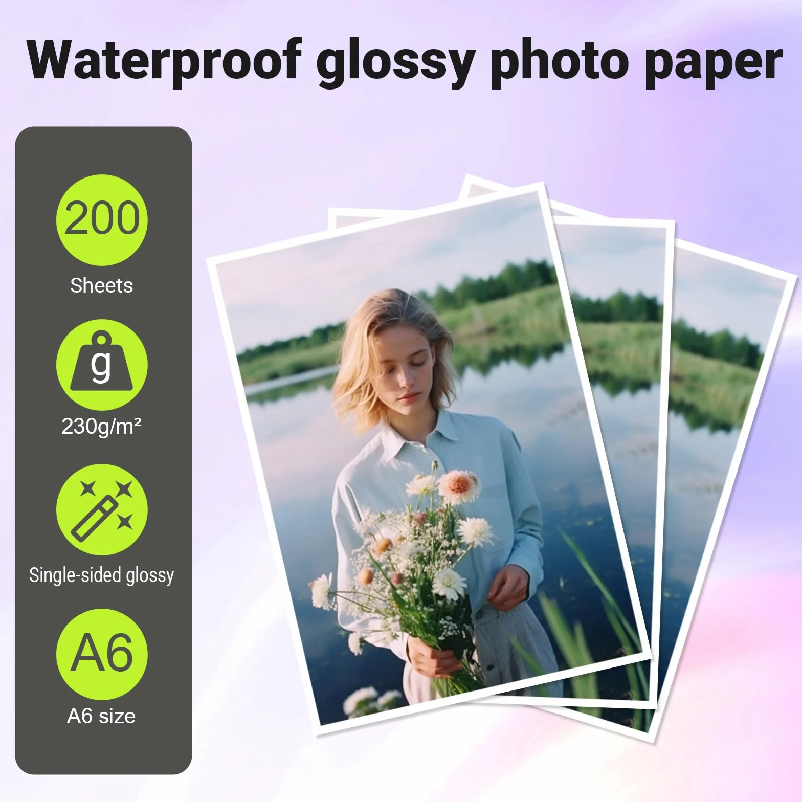 Papier Photo Brillant A6 10x15 cm 230 g/m² 200 Feuilles Jet d'Encre Séchage Rapide