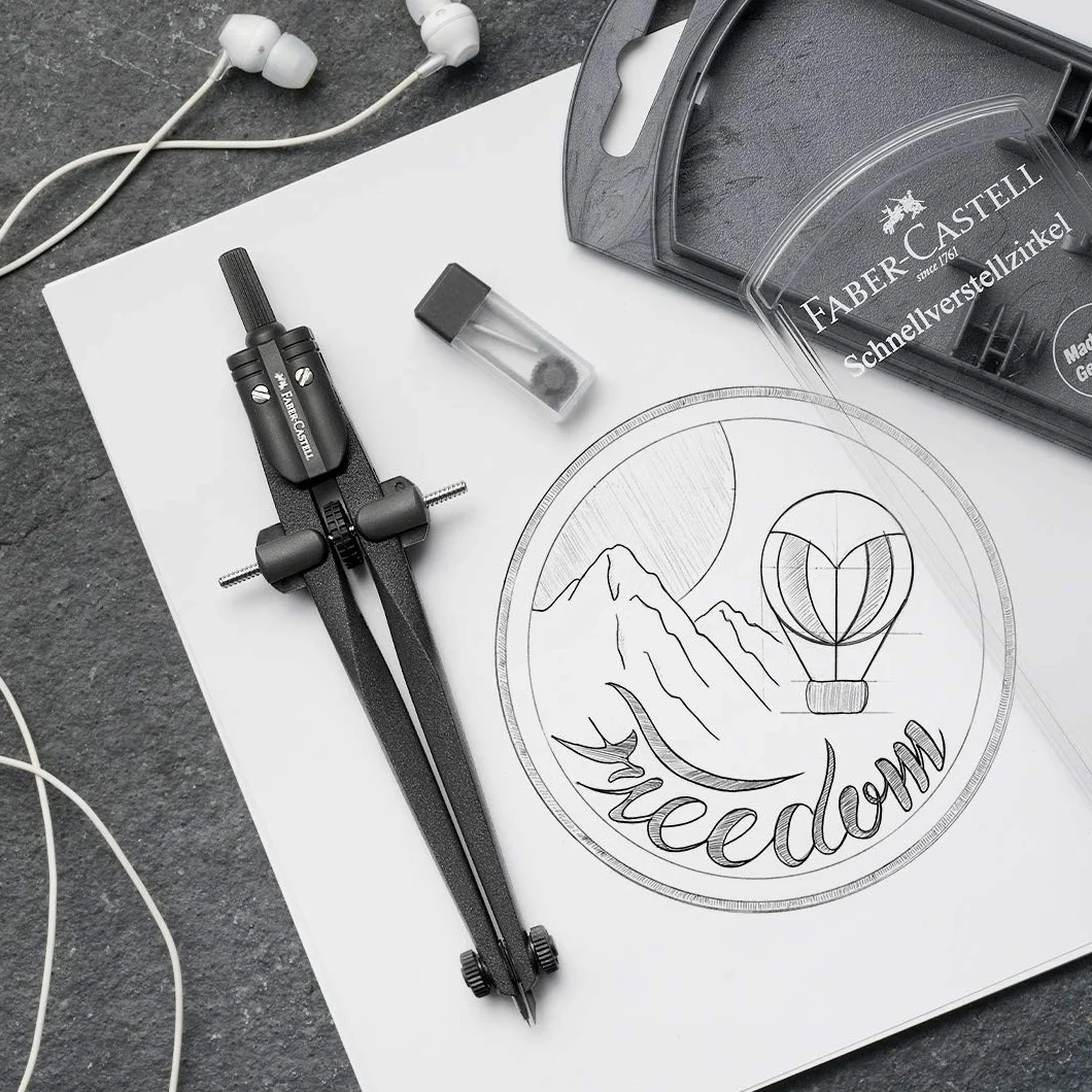 FABER-CASTELL Compas à réglage rapide Stream, Blackstone, set avec pièces de rechange