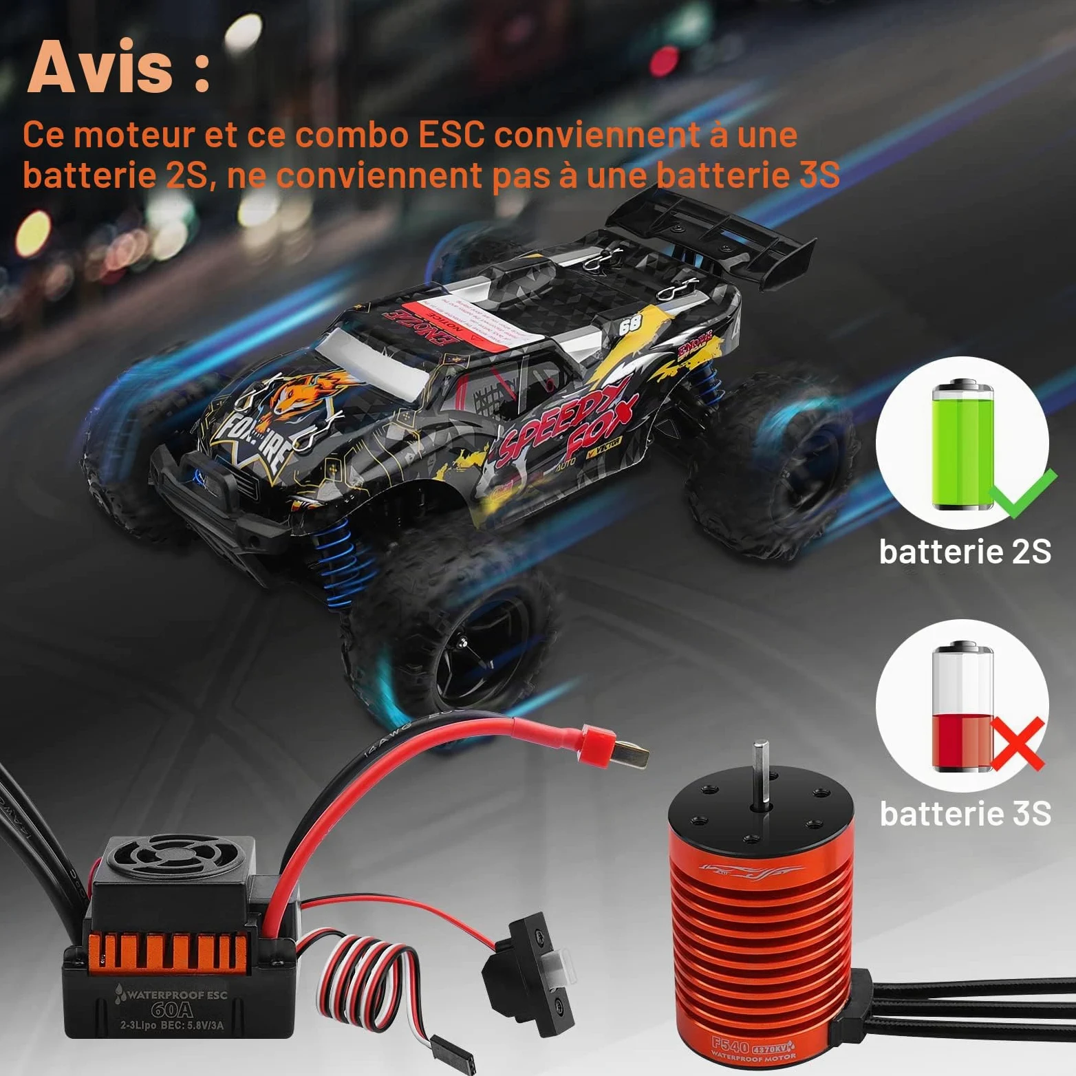 3650 F540 4370KV Moteur sans balais et ESC étanche 60A avec carte de programmation pour 1/10 RC Buggy Truggy Course Truck On-Road Auto