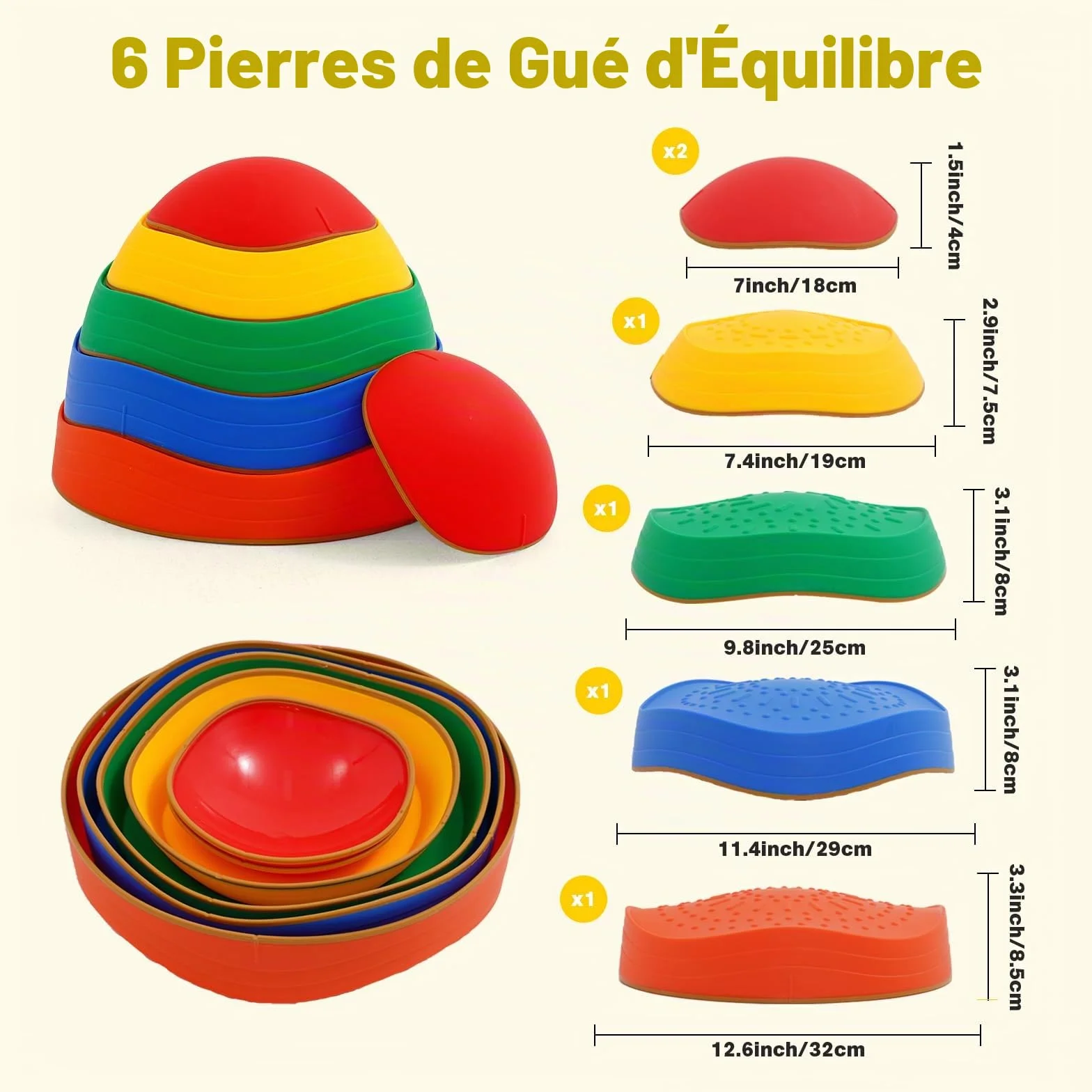 Pierre d'équilibre Enfant 6 Pierres Antidérapantes Parcours Motricité Dalle Sensorielle Intérieur Extérieur