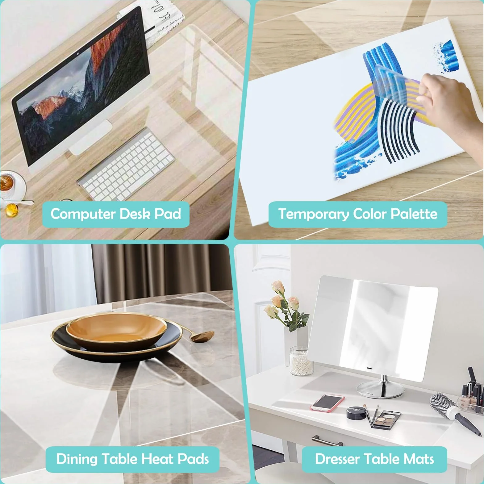 Tapis de Bureau Transparent 80 x 40 cm PVC Protection Bureau Antidérapant Résistant à la Chaleur