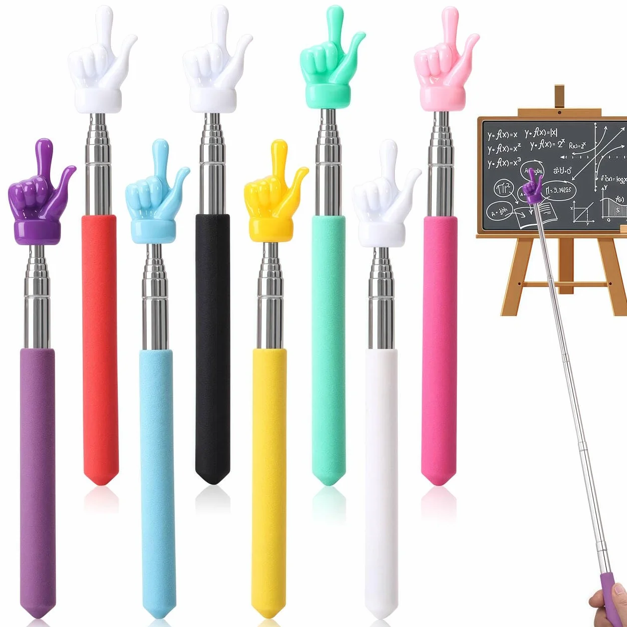 Pointeur Télescopique Rétractable 8 Pièces pour Enseignants Enfants Salle de Classe Conférences Démonstrations