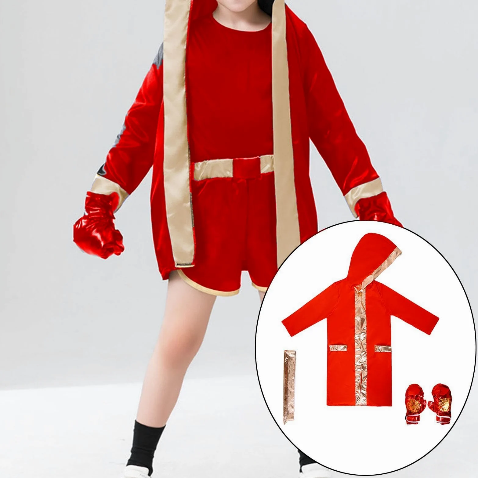 F Fityle 3 Pièces Costume de Boxe de Scène Tenue d'halloween Ensemble de Jeu de Rôle Déguisement de en Tissu Respirant et Léger Adapté pour