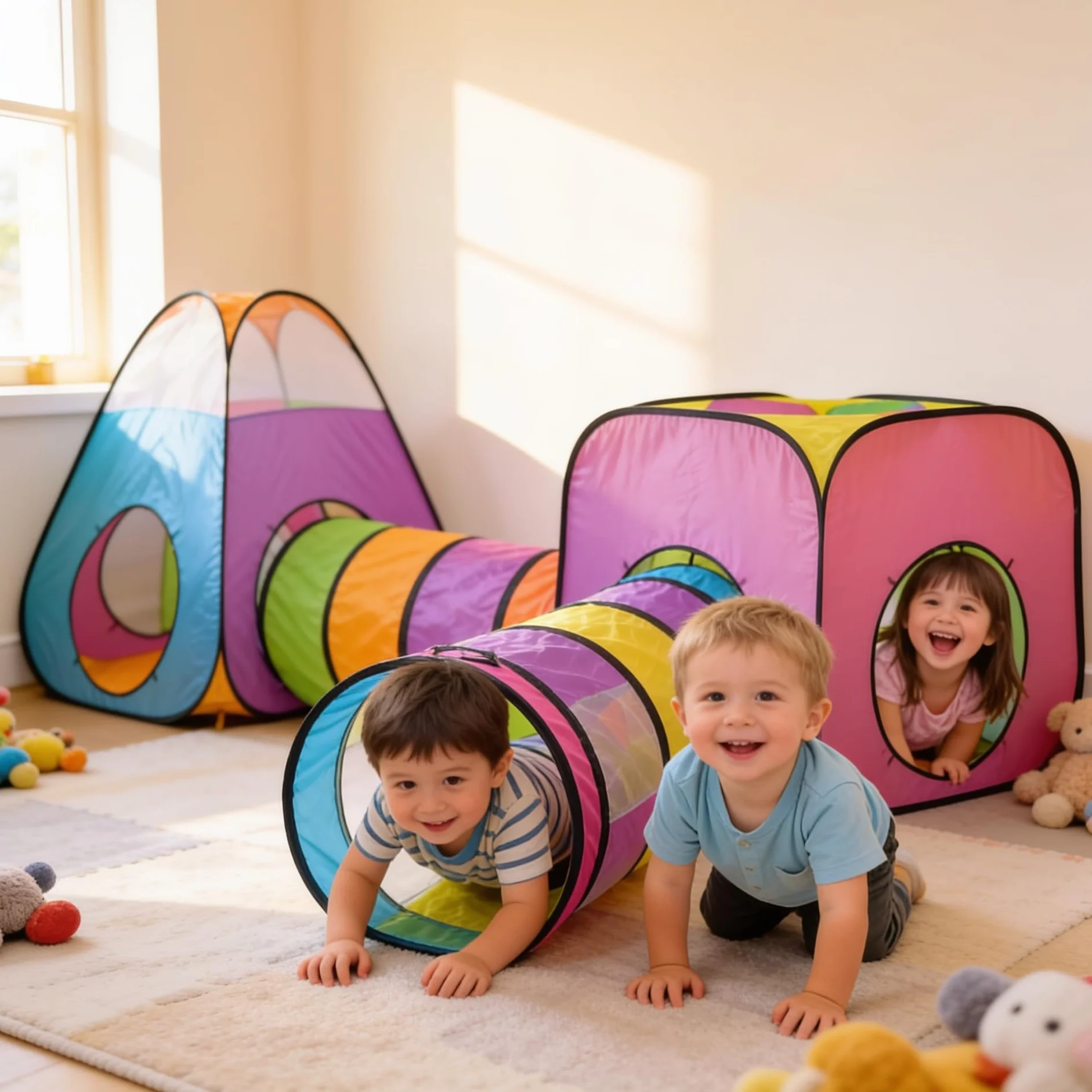 Pop Up Jouer Tente avec Tunnel, Balle Pit pour Enfants, Garçons, Filles, Bébés - Playhouse Intérieur/Extérieur 4 en 1