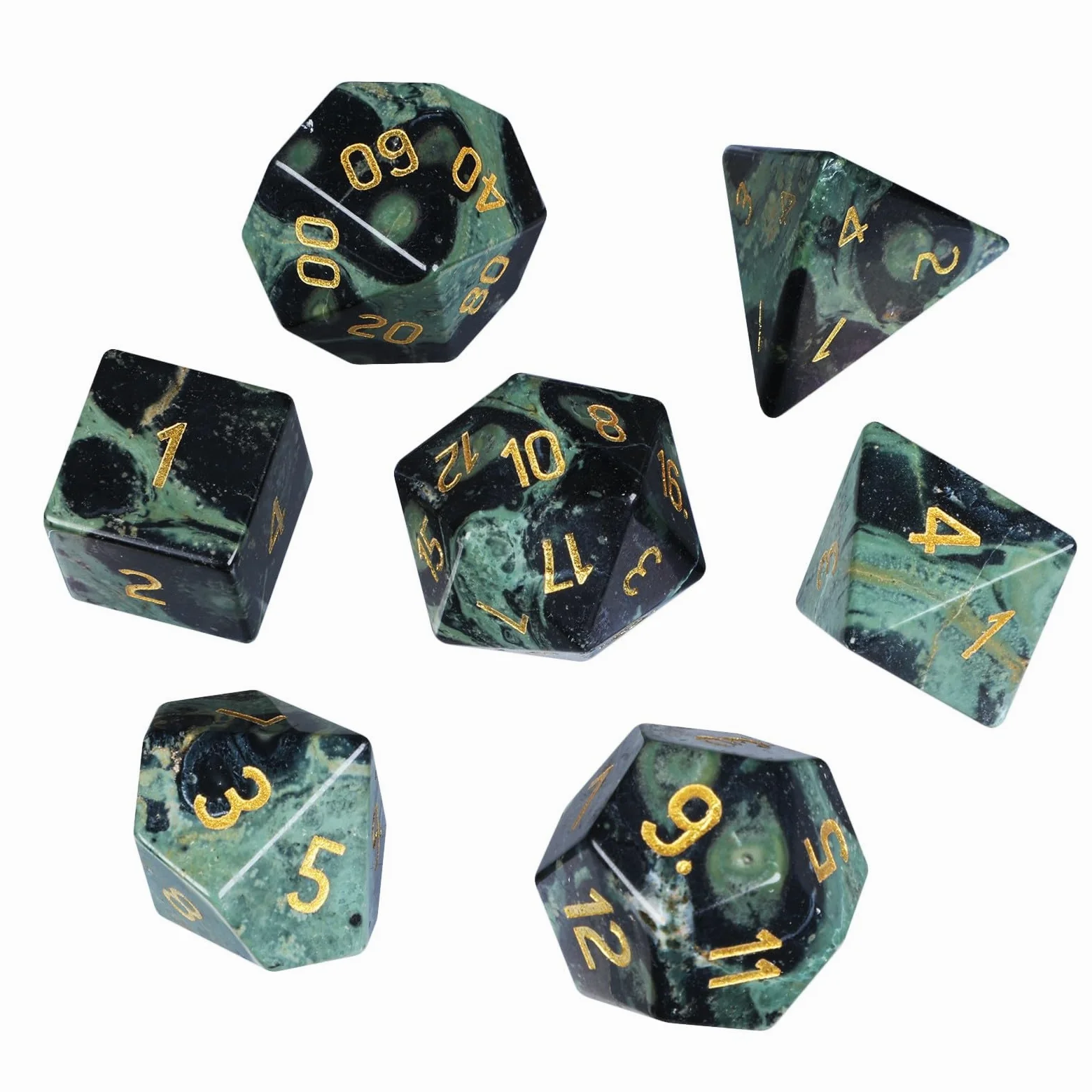 Ensemble de 7 dés polyédriques en Jaspe Kambaba DND avec boîte pour Jeux de Table RPG MTG, dés en Cristal de guérison pour la décoration et la Collection à la Maison
