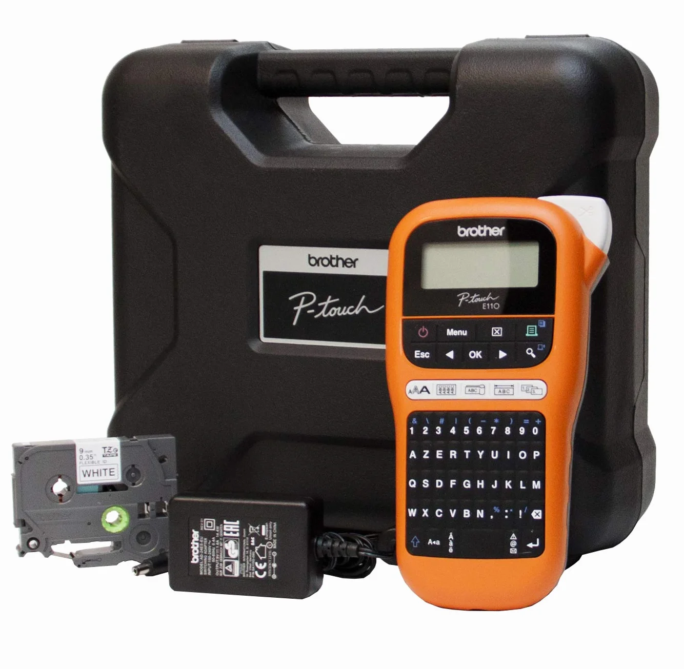 Brother PT-E110VP Étiqueteuse professionnelle industrielle TZe-FX221 Noir/Blanc 9mm