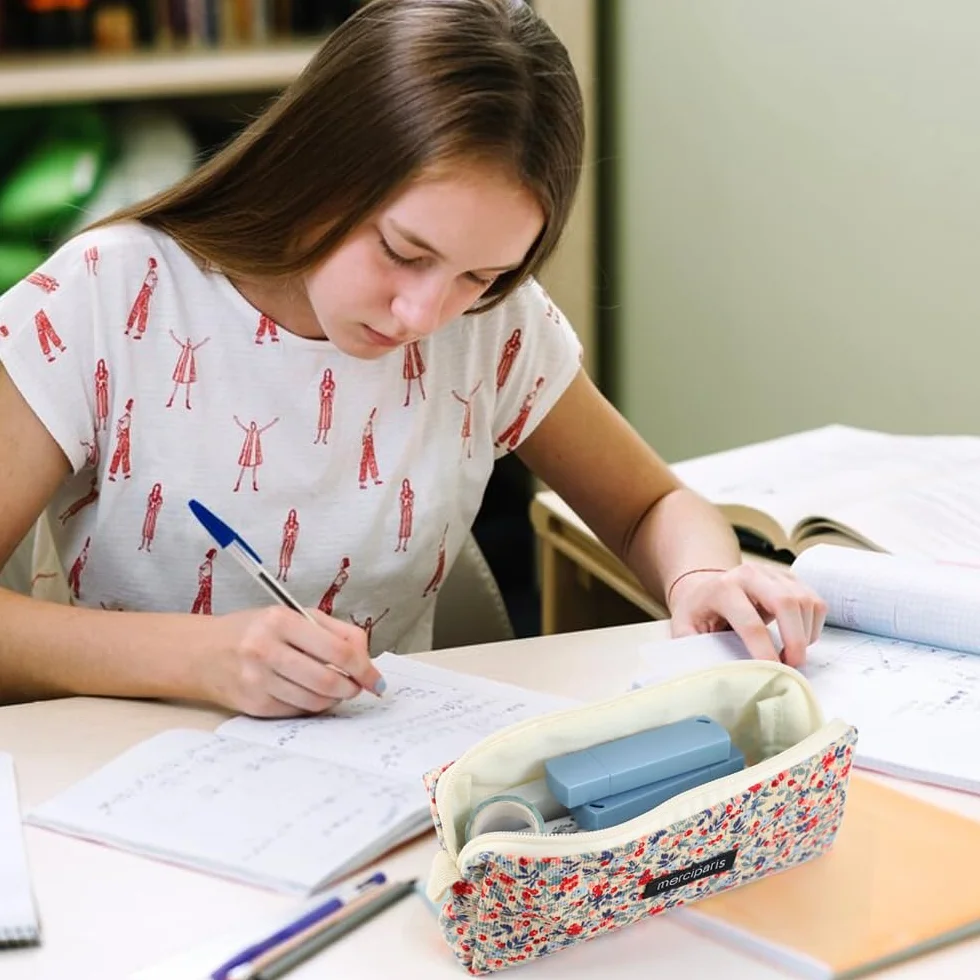 Trousse Scolaire Rétro en Velours Côtelé pour Filles, Portable et Polyvalente