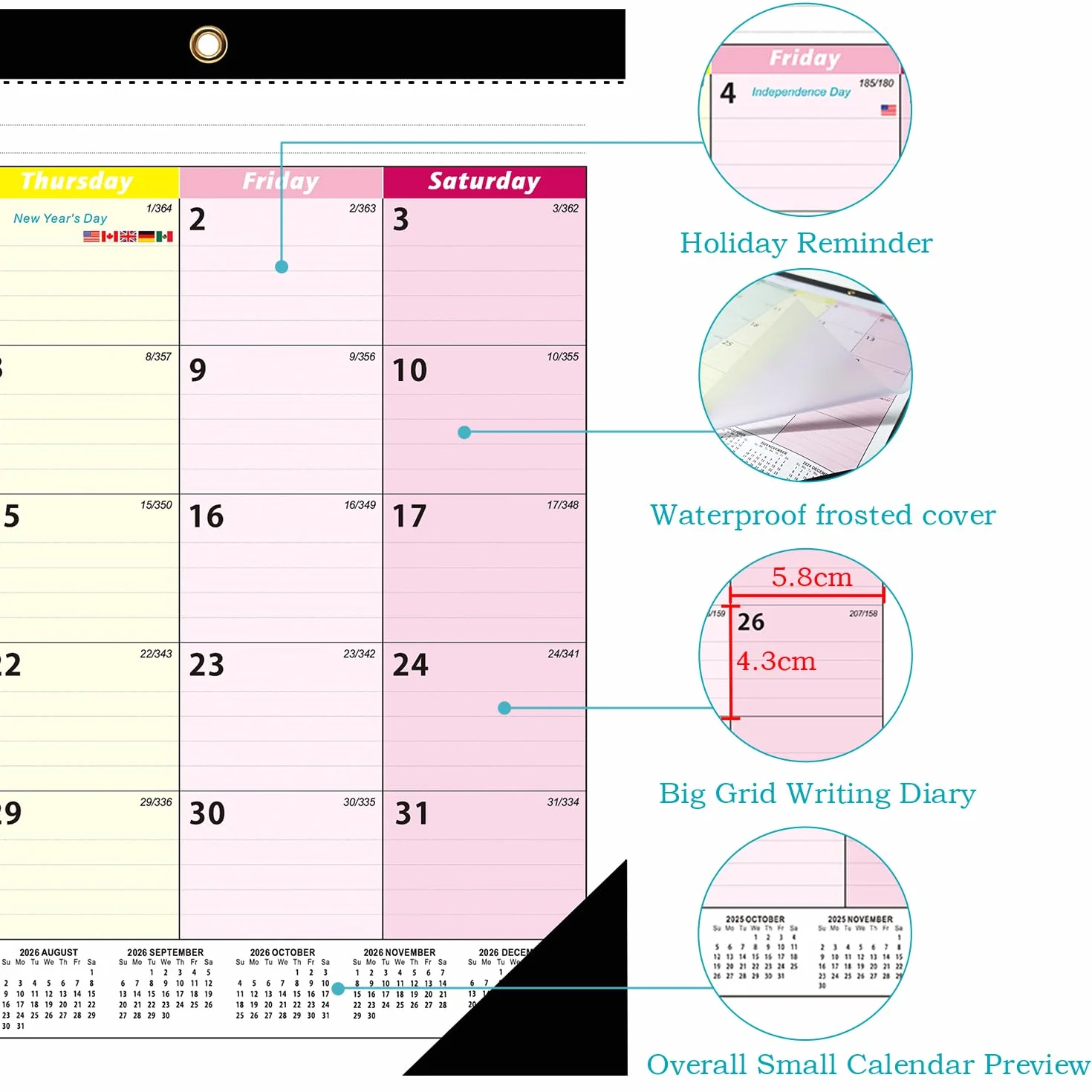Calendrier Mural Familial 2026-2027 A3 Mensuel Papier 120G