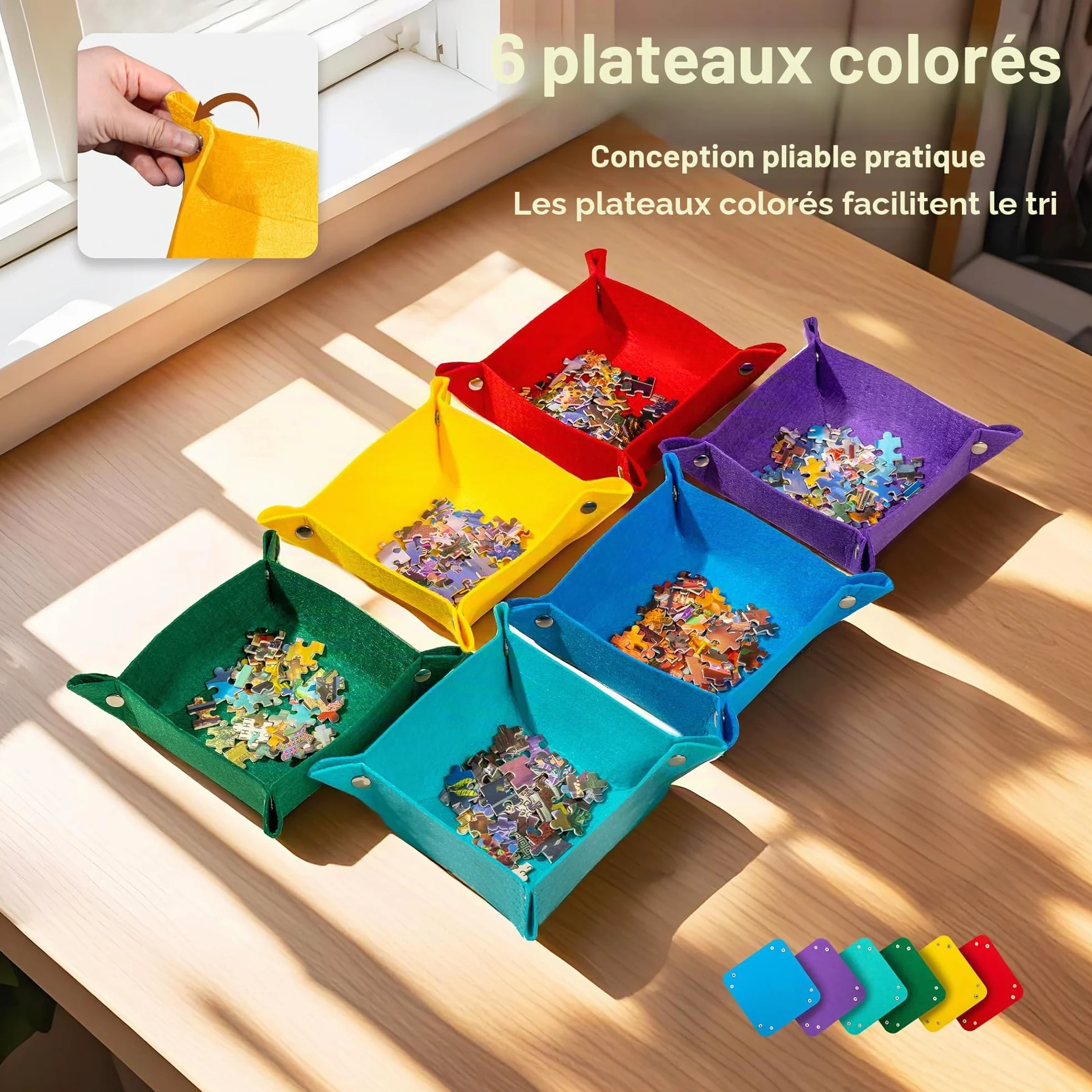 Tektalk Planche à Puzzle Pliable de 2 000 pièces en Feutre, Puzzle Jigsaw avancé pour Adultes, avec 6 Plateaux de tri colorés et Housse de Rangement en Feutre
