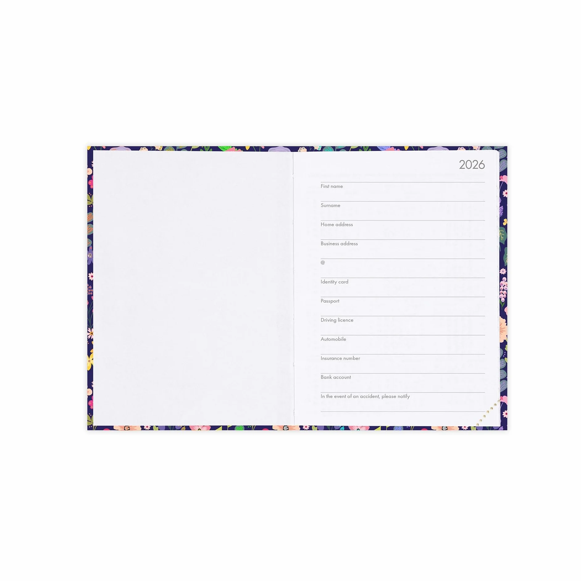 Legami Agenda hebdomadaire photographique Mini 2026 Flowers 12 mois carnet d'adresses fermeture élastique papier FSC certifié 8 x 11 cm
