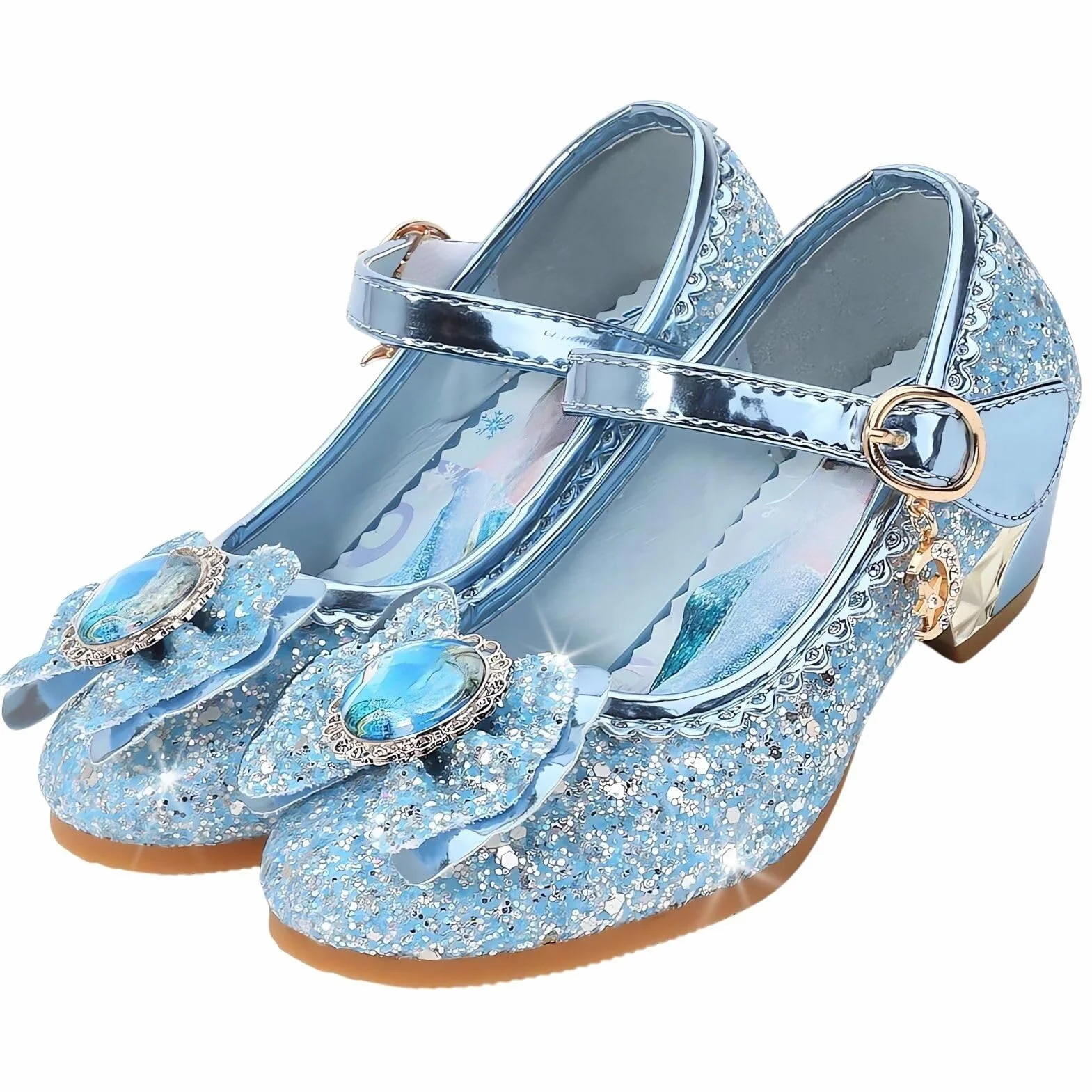 Basket Enfant Fille Princesse Elsa Chaussures Danse Paillettes Costume Princesse Cosplay Noël (D1-Blue, 28)