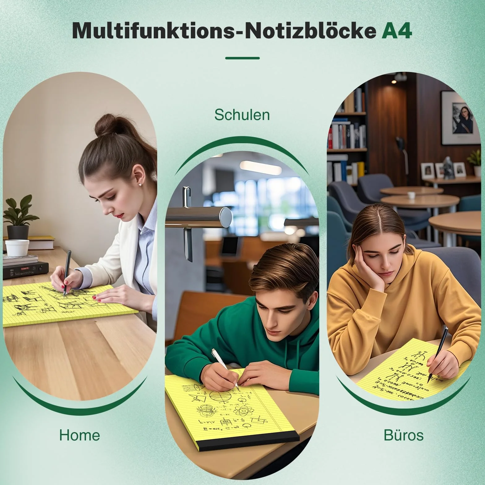 Lot de 3 blocs-notes A4 - Papier jaune ligné - 30 feuilles par bloc
