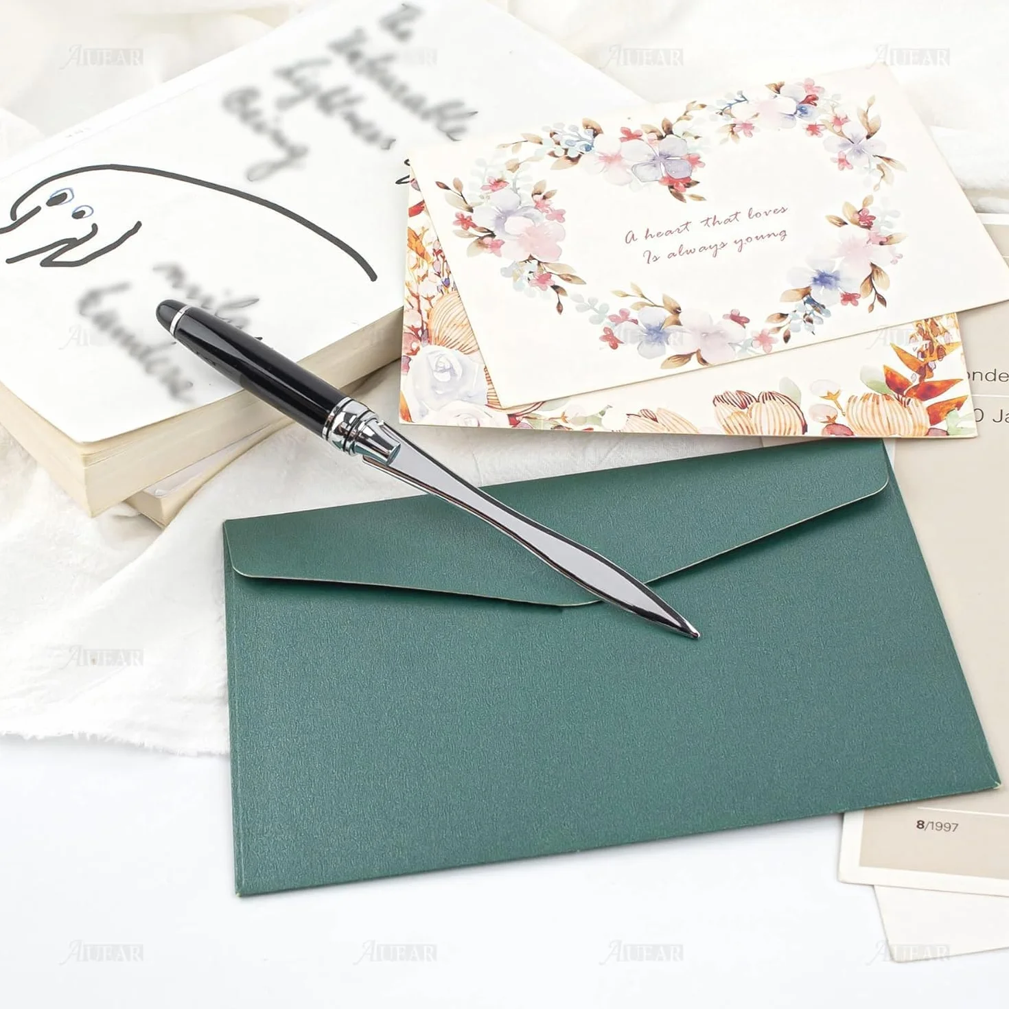 Ouvre Lettre Métal Noir Coupe Papier Élégant