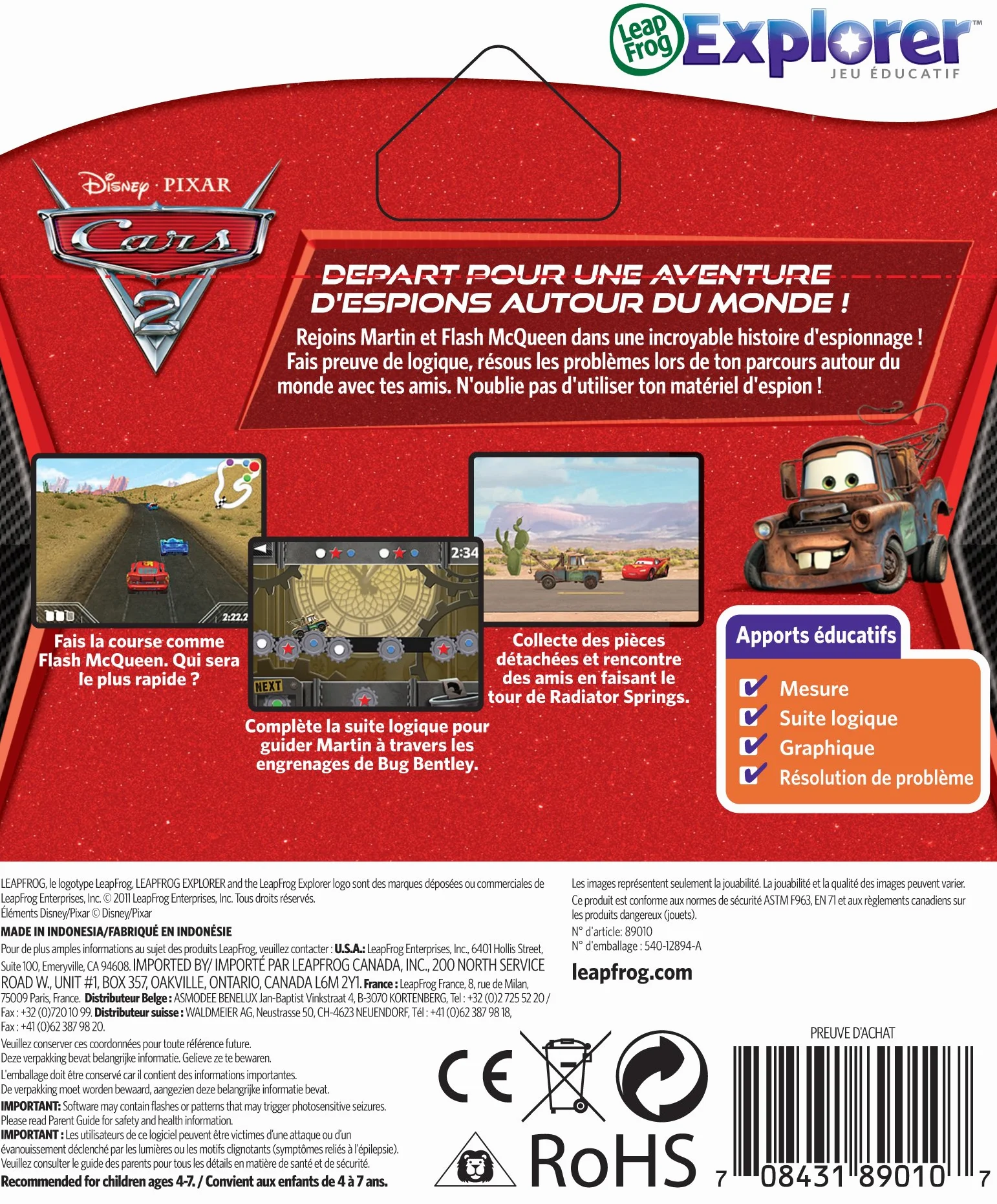Leapfrog 89010 Jeu Educatif Electronique LeapPad Leapster Explorer Cars 2