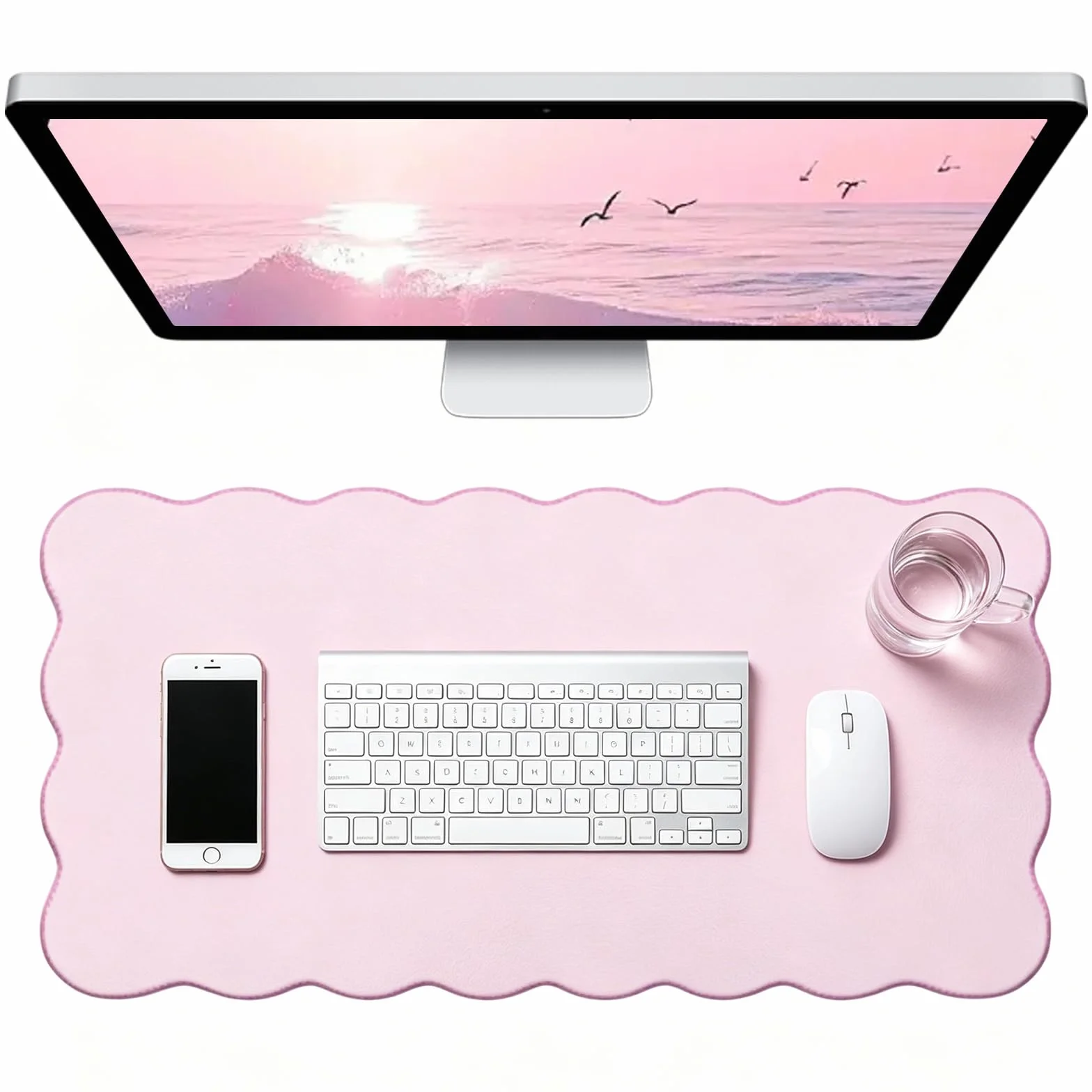 Tapis de Bureau Grand 80x40 cm Antidérapant Liège Naturel Cuir PU Imperméable Rose Pourpre