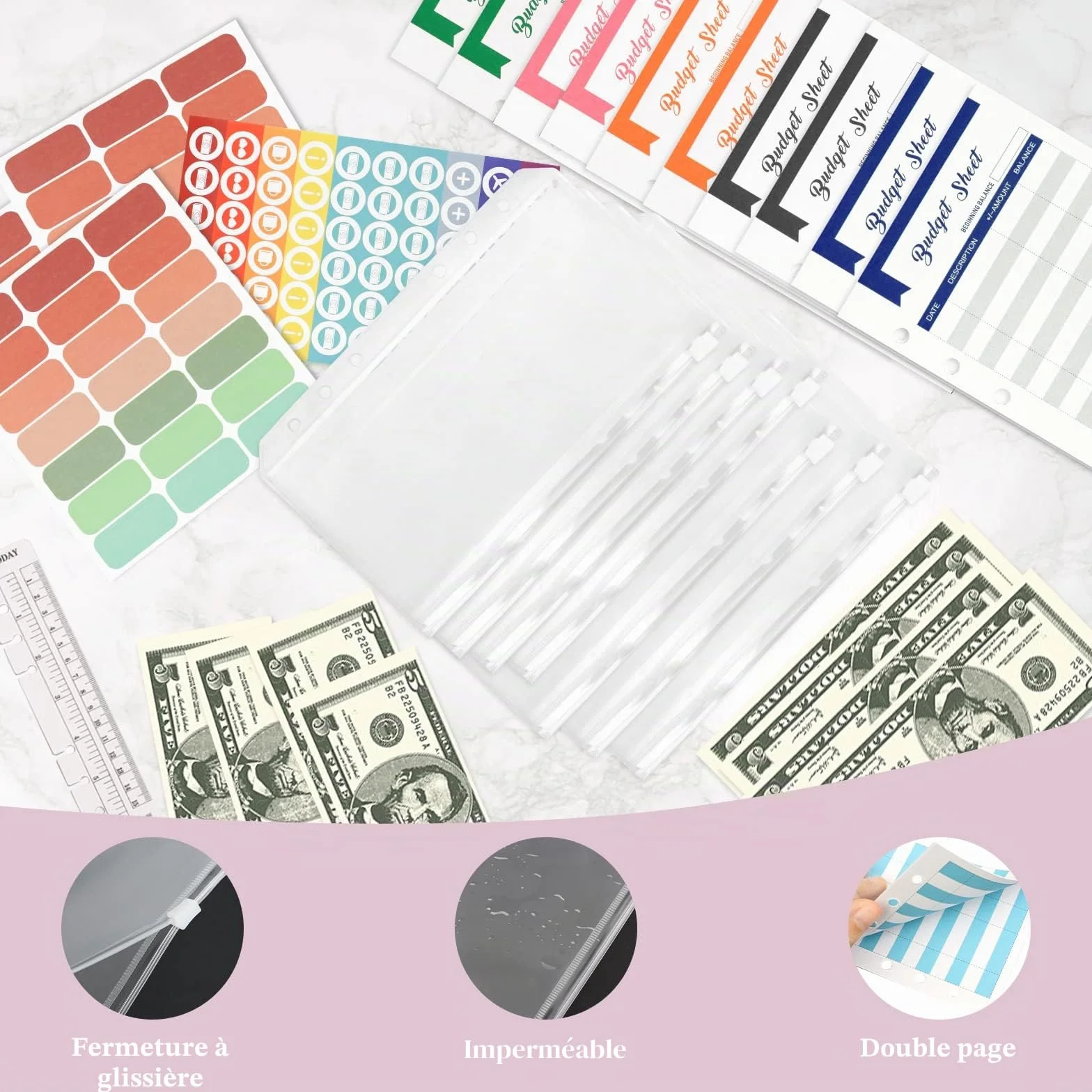 LTZGO Budget Planner Classeur A6 Cuir PU Organisateur Budget 8 Pochettes 40 Tableaux Rose