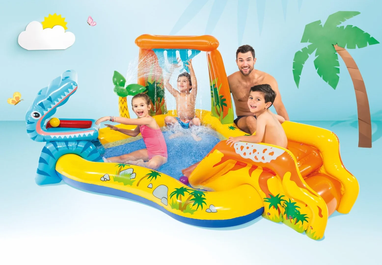 INTEX Piscine Gonflable Enfant/Aire De Jeux Aquatique Dinosaure 249 x 191 x 109 cm