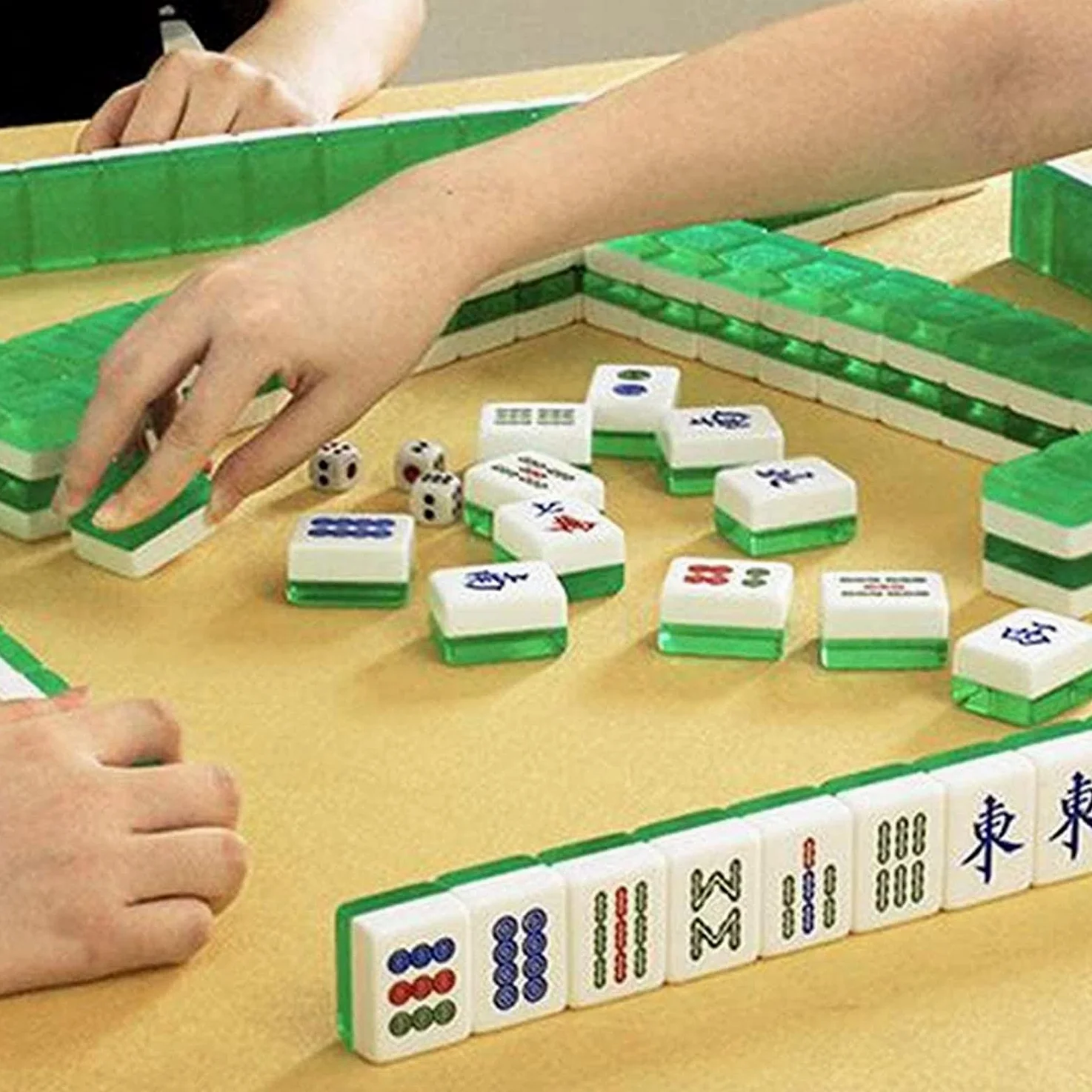 Mahjong Jeu de Mahjong Chinois Jeux de tuiles Jeu de Mahjong Mahjong sculpté à la Main Mahjong Vert Mahjong Solide pour Le Divertissement Familial de Loisirs de Voyage Mahjong Jeux