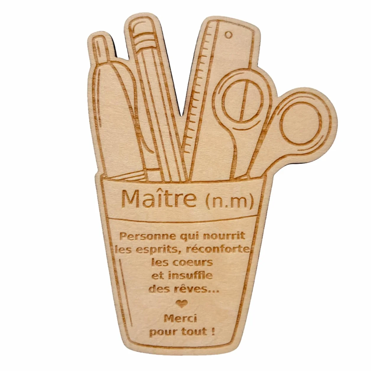 Aimant Maître Fin d'Année Scolaire Bois Gravé Laser – Cadeau Personnalisable Enseignant Frigo École Primaire