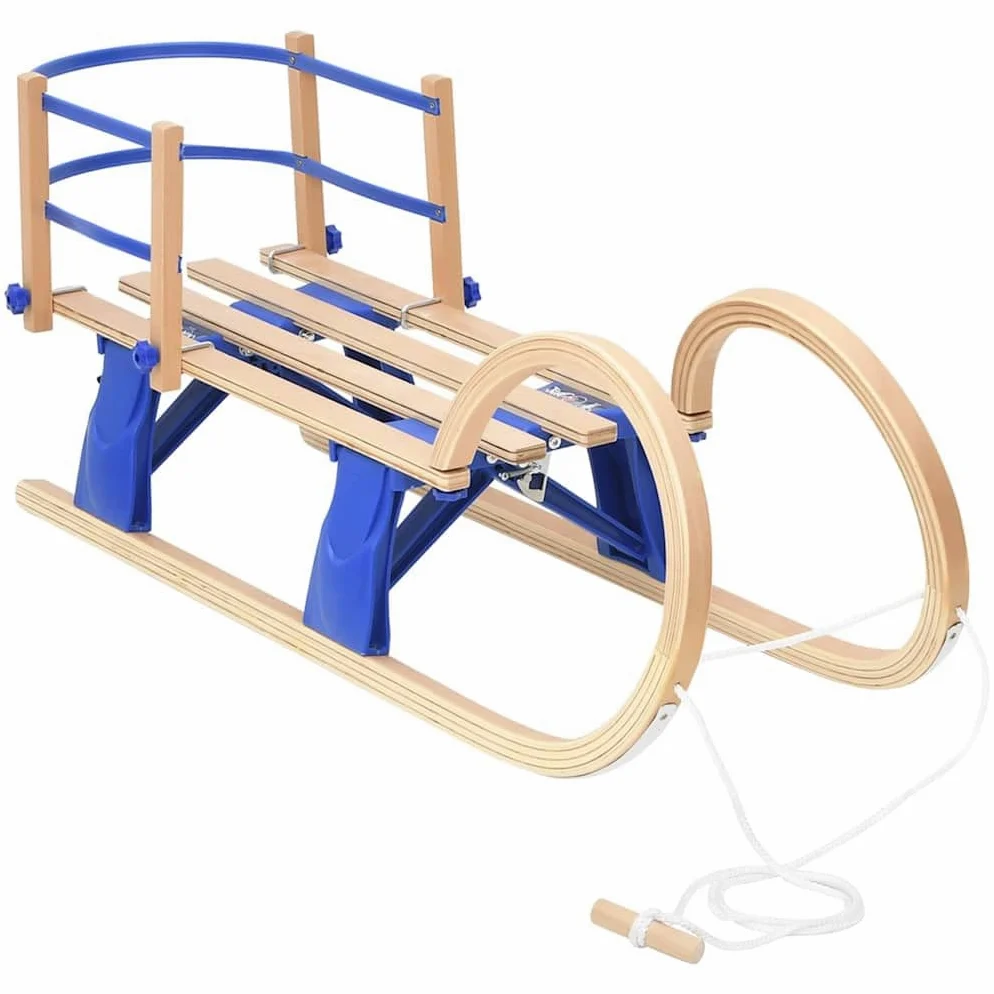 Luge pliante de 110 cm avec dossier, en contreplaqué avec patins en métal, corde de traction et design pliable pour enfants et adultes, luge en plein air en hiver sur la neige, les pistes et
