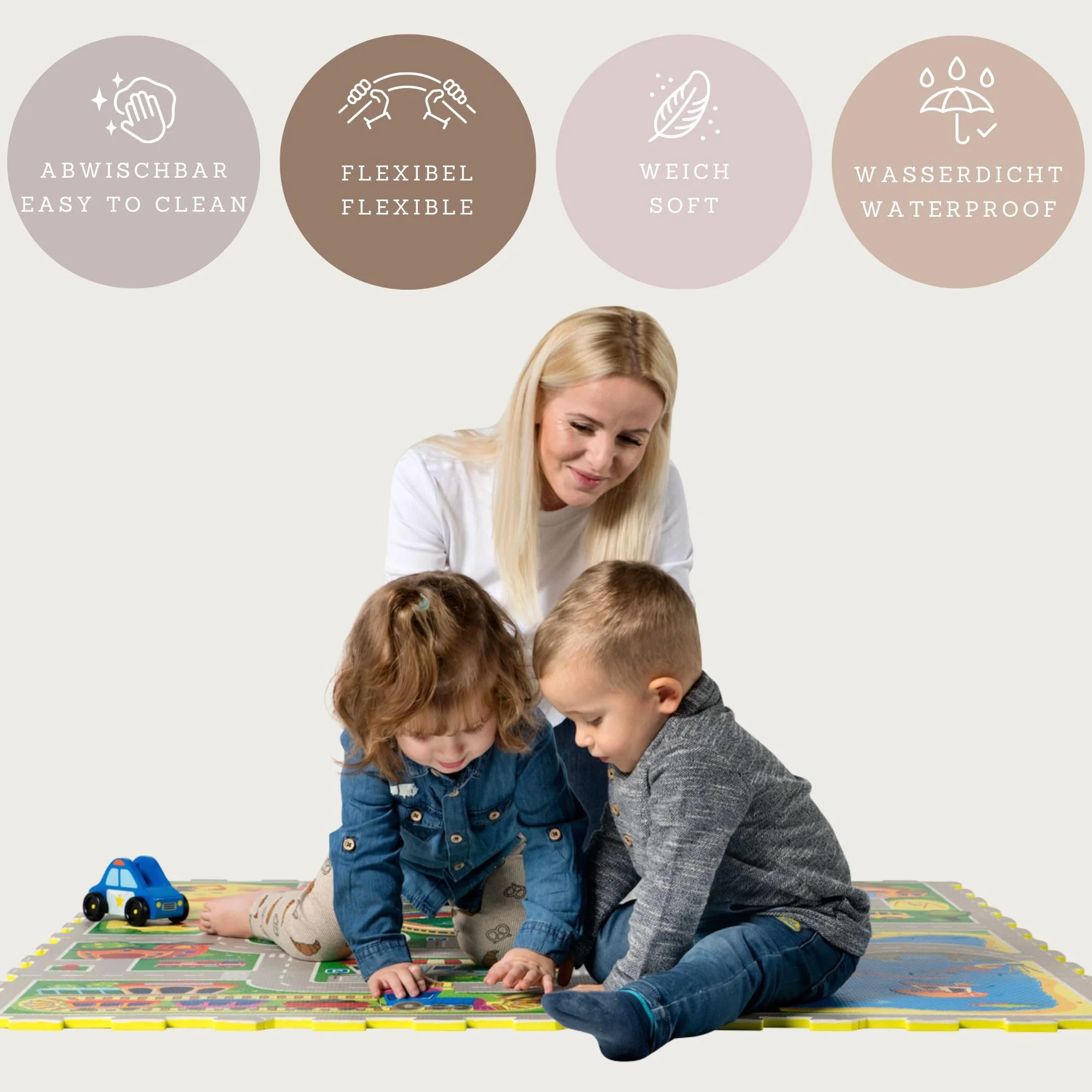 Hakuna Matte Tapis de Jeu Mousse Enfant Voiture 1,2 x 1,2 m 16 Dalles Puzzle Épaisses +20% Certifié EN71 Antidérapant